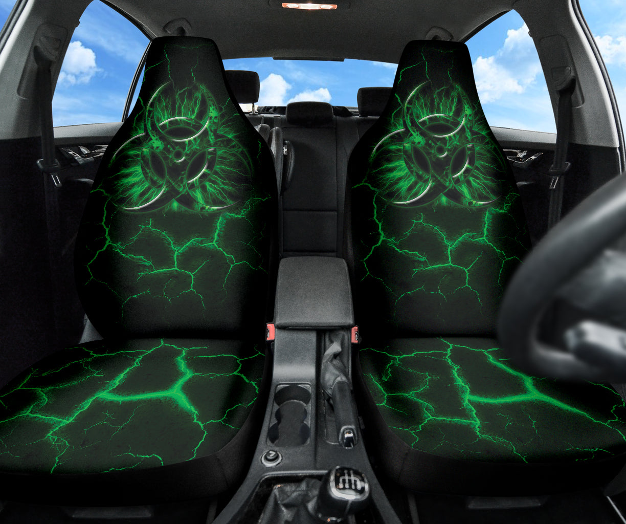 Biohazard Green Neon Crack-Resistant Car Seat Covers - Durable & Stylish Protection for Cars, Trucks & SUVs - Perfect for Gamers, Car Enthusiasts & Unique Style Lovers