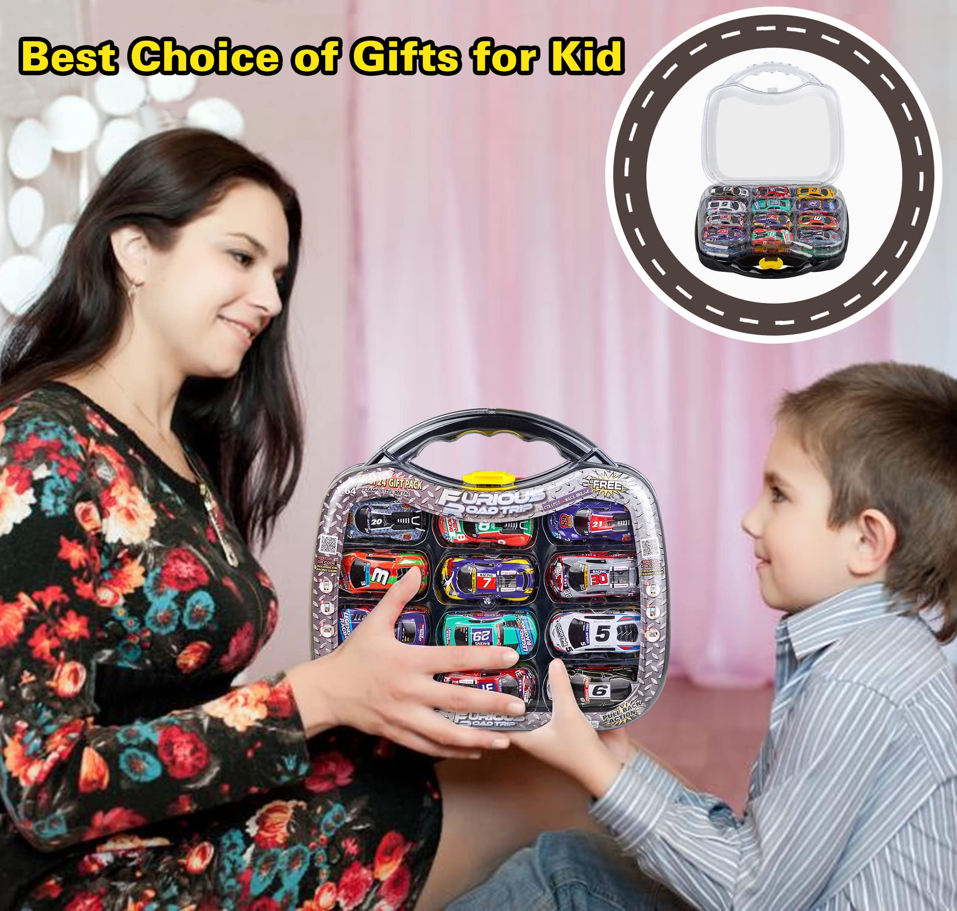 Golden Wheel 24-Piece Race Car Set - 1:64 Scale Die-Cast Metal Pull Back Toy Cars with Storage Case & Free Online Games - 2023 Hot Toy Gift for Kids Ages 3+ - Perfect for Birthday Parties, Playtime & Collecting