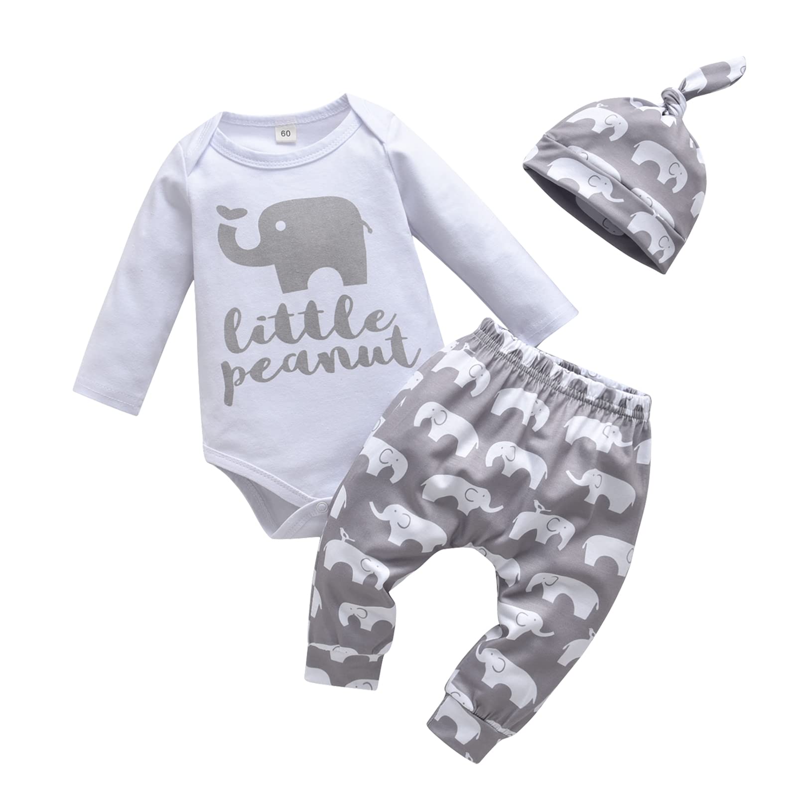 Newborn Baby Boy Clothes Set - 3 Piece Outfit with Long Sleeve Bodysuit, Pants & Hat | Soft Cotton Infant Romper for Photo Shoots, Gift Giving & Daily Wear