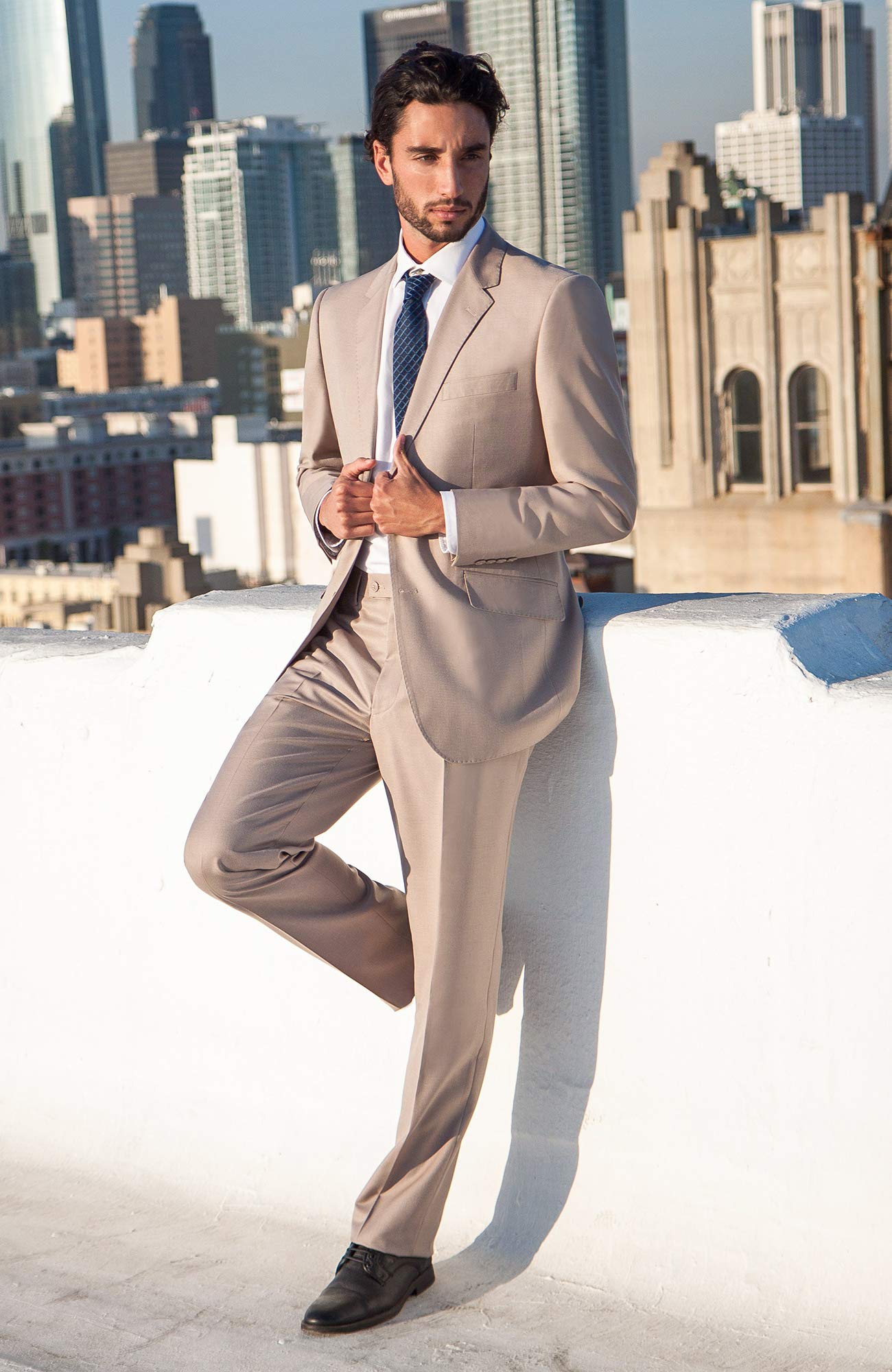 Modern Fit 2-Piece Italian Suit for Men - Wool Blazer & Trousers Set with 2-Button Design | Perfect for Formal Events, Business Meetings & Wedding Attire