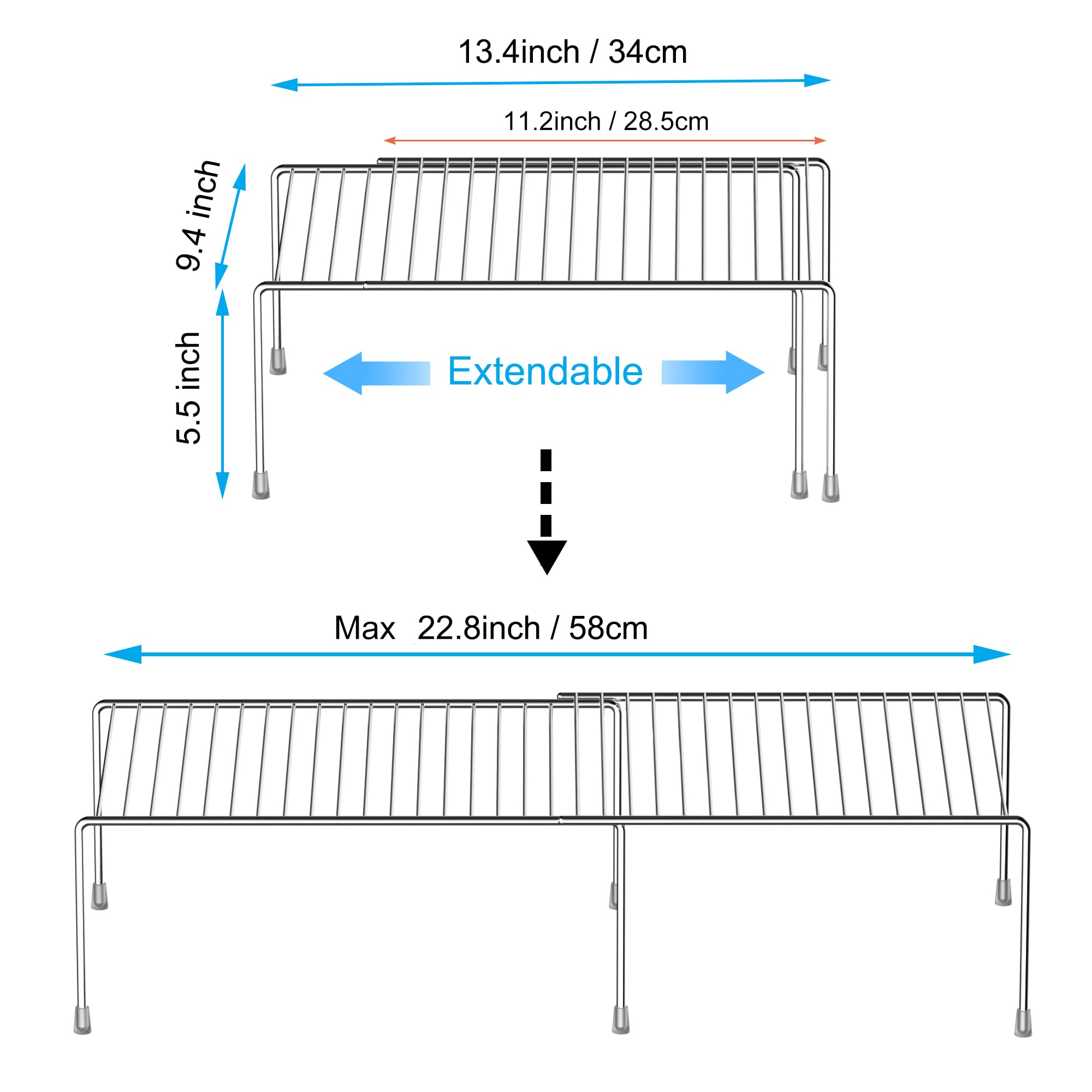 iPEGTOP 4-Tier Freezer Cabinet Storage Shelf Set - 8-Piece Expandable Heavy-Duty Rustproof Metal Wire Spice Rack - Adjustable Kitchen Organizer for Counter, Fridge, Pantry & Drawer - Space Saving Solution for Small Kitchens & Home Organization