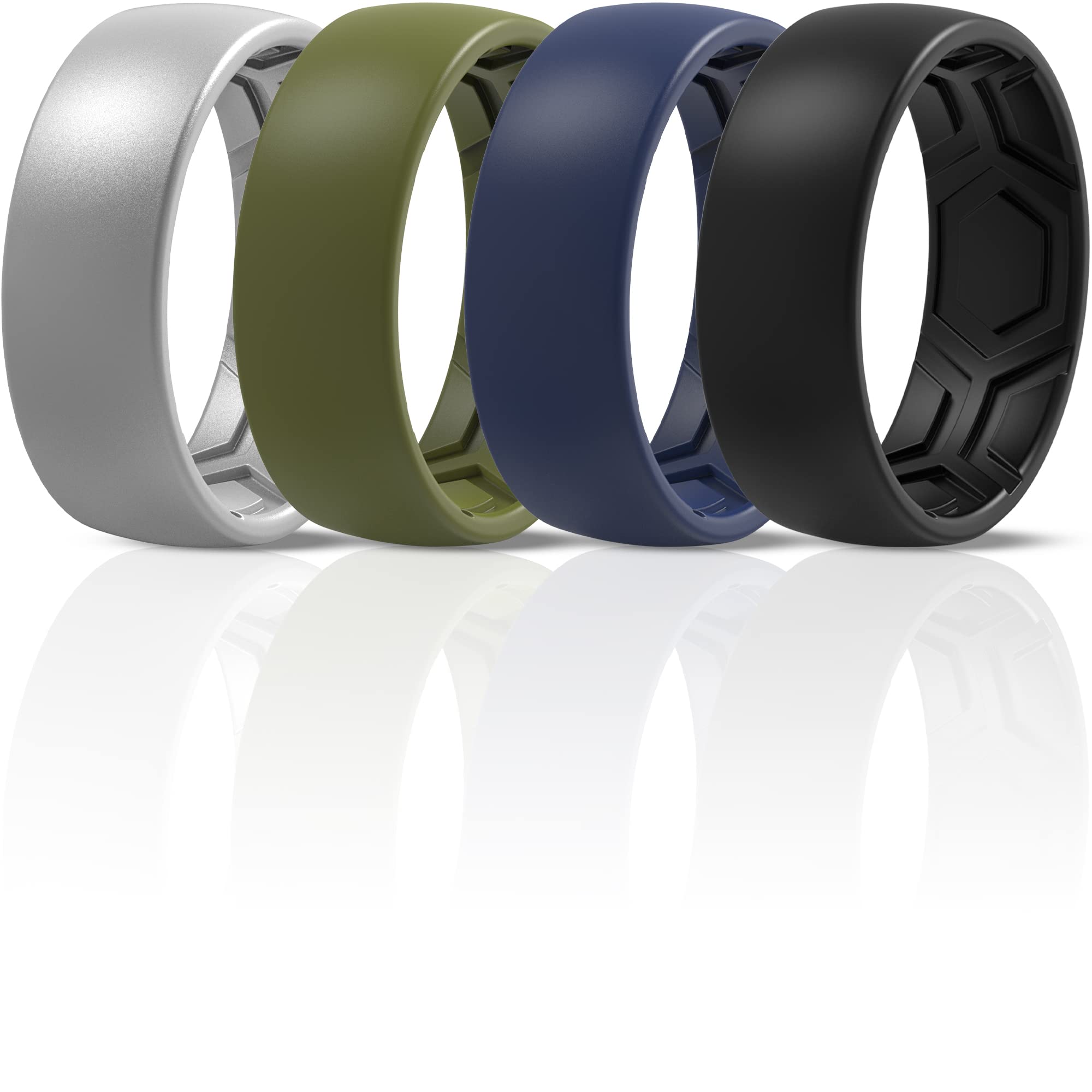 ThunderFit Silicone Wedding Bands for Men - 8mm Wide 2.5mm Thick Comfortable Breathable Ring Set (1/4/7 Pack) - Perfect for Gym, Swimming, Travel & Active Lifestyle
