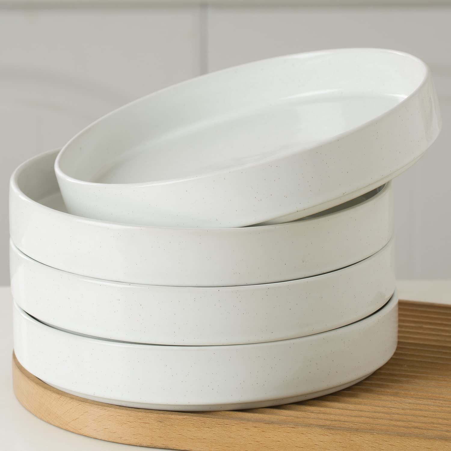 Famiware Nebula Pasta Bowls Set of 4 - 8.75 Inch Large White Salad & Serving Bowls for Pasta, Soup, Salad - Perfect for Family Dinners, Entertaining & Restaurant Use