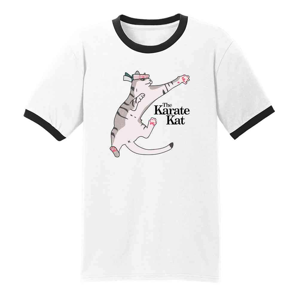 Pop Threads The Karate Kat Funny Cat Meme Graphic T-Shirt for Men - Cool Casual Wear for Cat Lovers & Martial Arts Fans