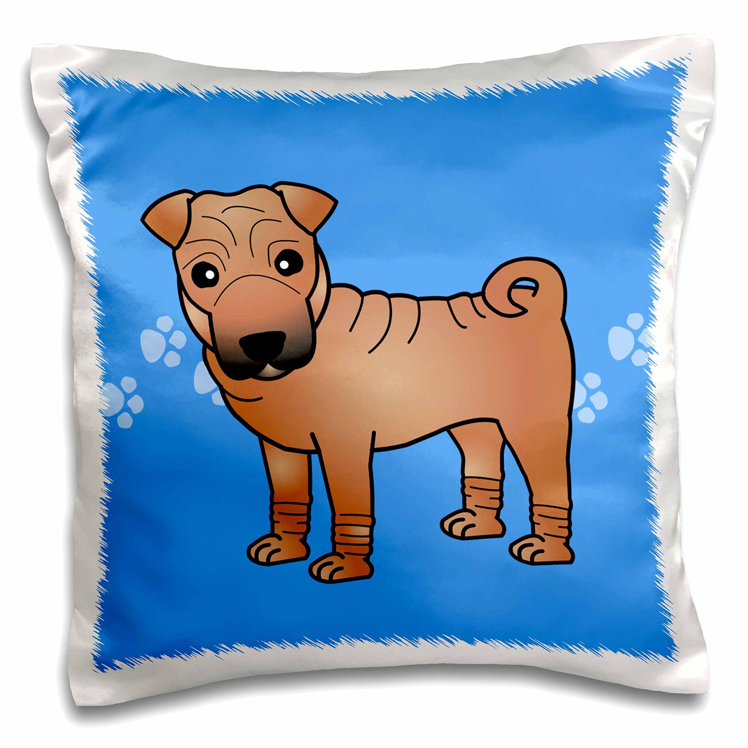 3D Rose Cute Chinese Shar Pei Red Coat with Mask and Blue Paw Prints Pillow Cover, 16x16 Inch - Decorative Throw Pillow Case for Sofa, Bed, Couch - Perfect for Pet Lovers and Home Decor