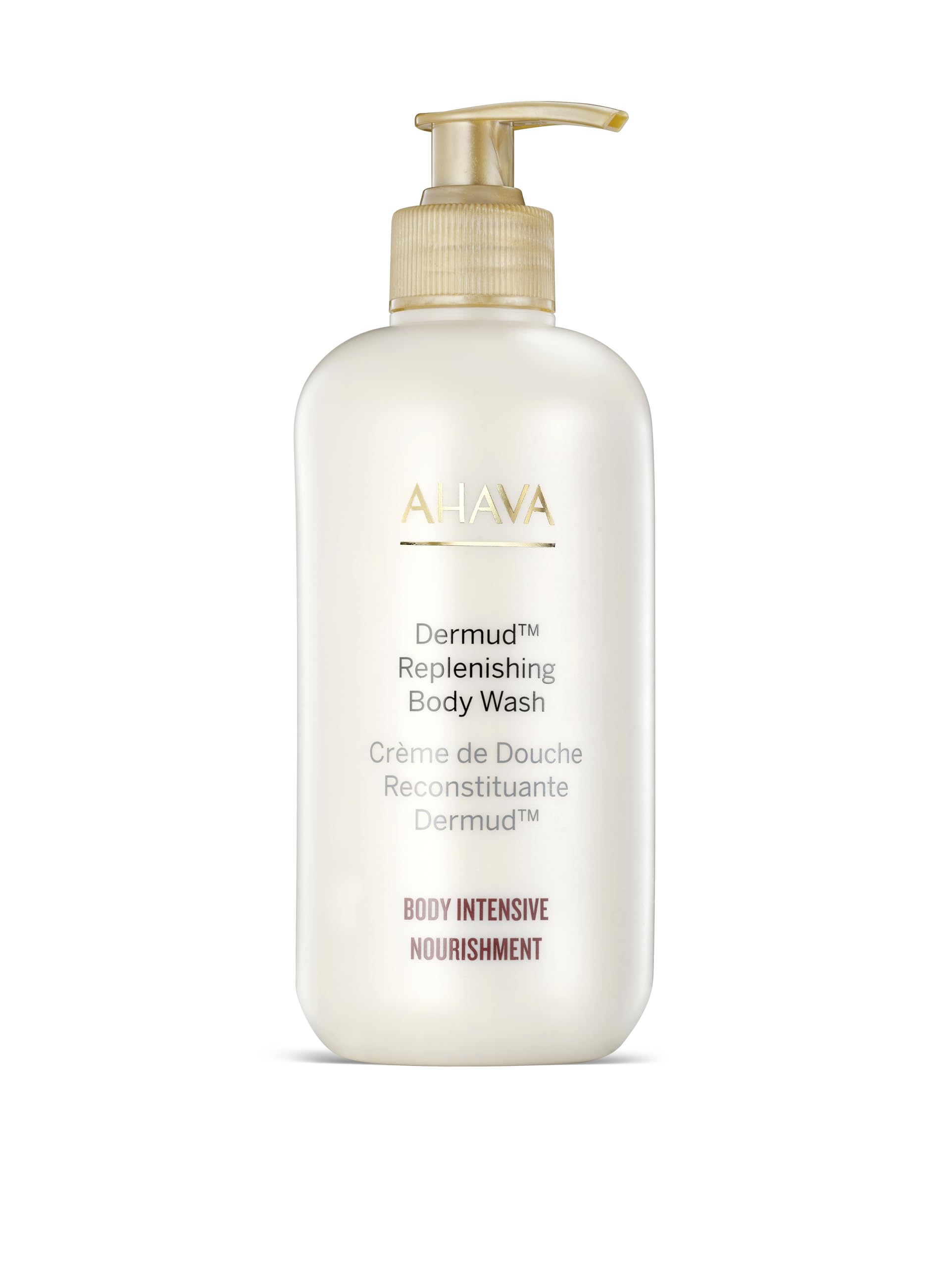 AHAVA Dermud Replenishing Body Wash for Dry & Sensitive Skin - Deep Cleansing & Hydrating Shower Gel with Dead Sea Minerals, Aloe Vera & Calendula, 13.5 Fl Oz - Gentle Daily Body Cleanser for Moisture Barrier Repair | Perfect for Post-Workout, Spa Days & Winter Skin Care