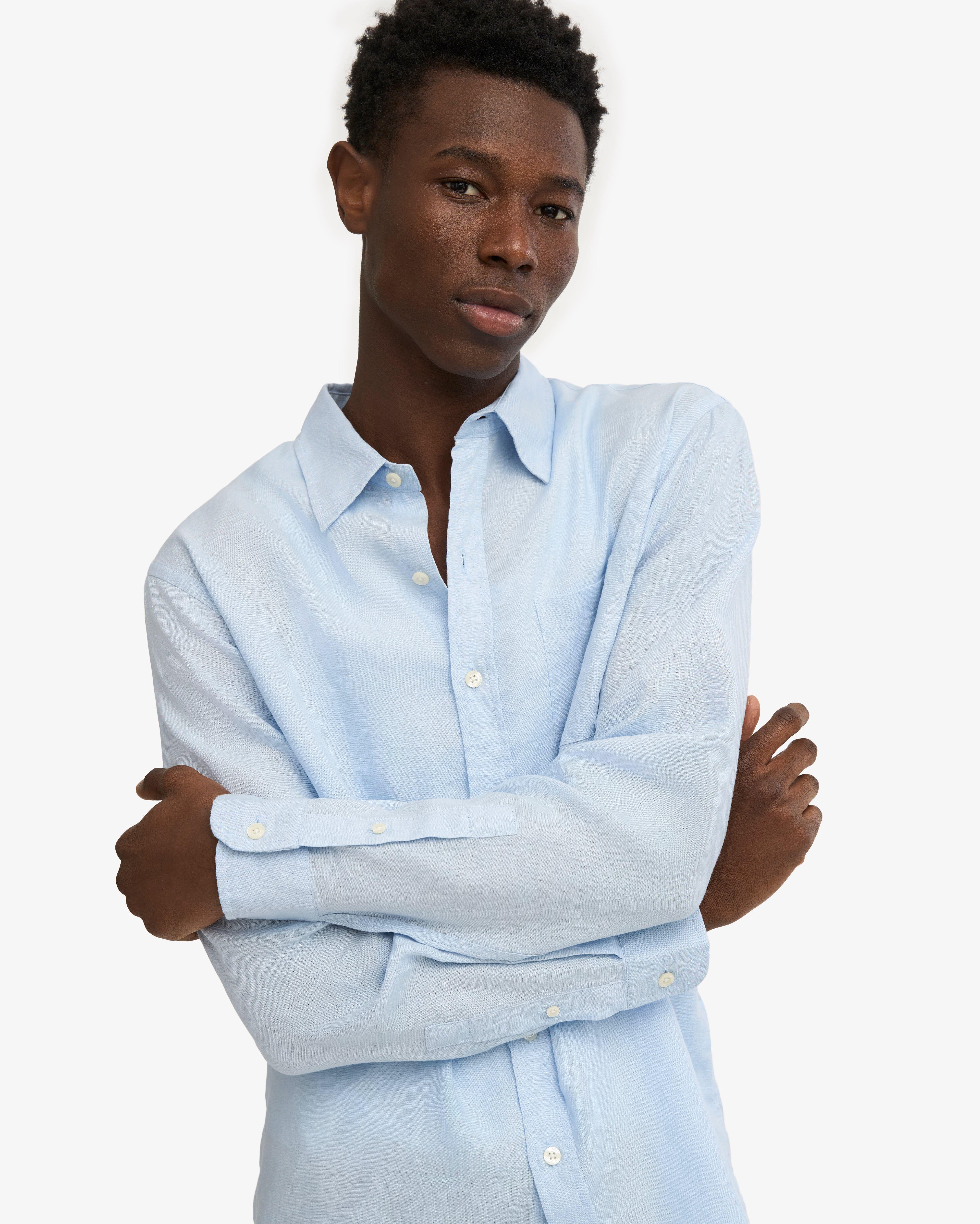 Premium Linen Shirt for Men - Breathable & Comfortable Polar Blue Button Down Shirt - Perfect for Summer, Beach, and Casual Wear