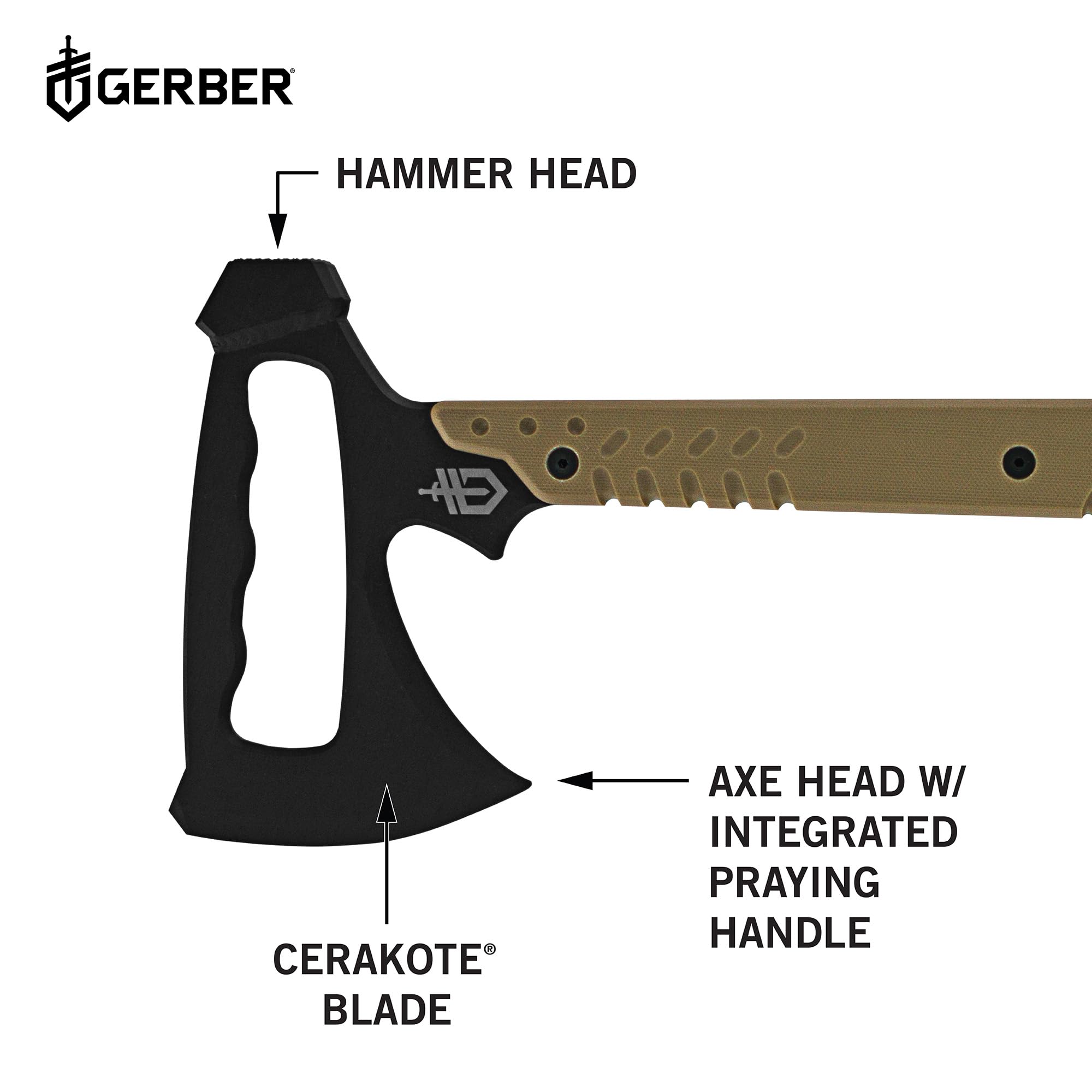 Gerber Gear Downrange Tactical Tomahawk Survival Multitool - Camping Axe with Hammer Head & Steel Pry Bar - Includes Molle-Compatible Sheath - Perfect for Outdoor Survival, Bushcraft & Tactical Missions