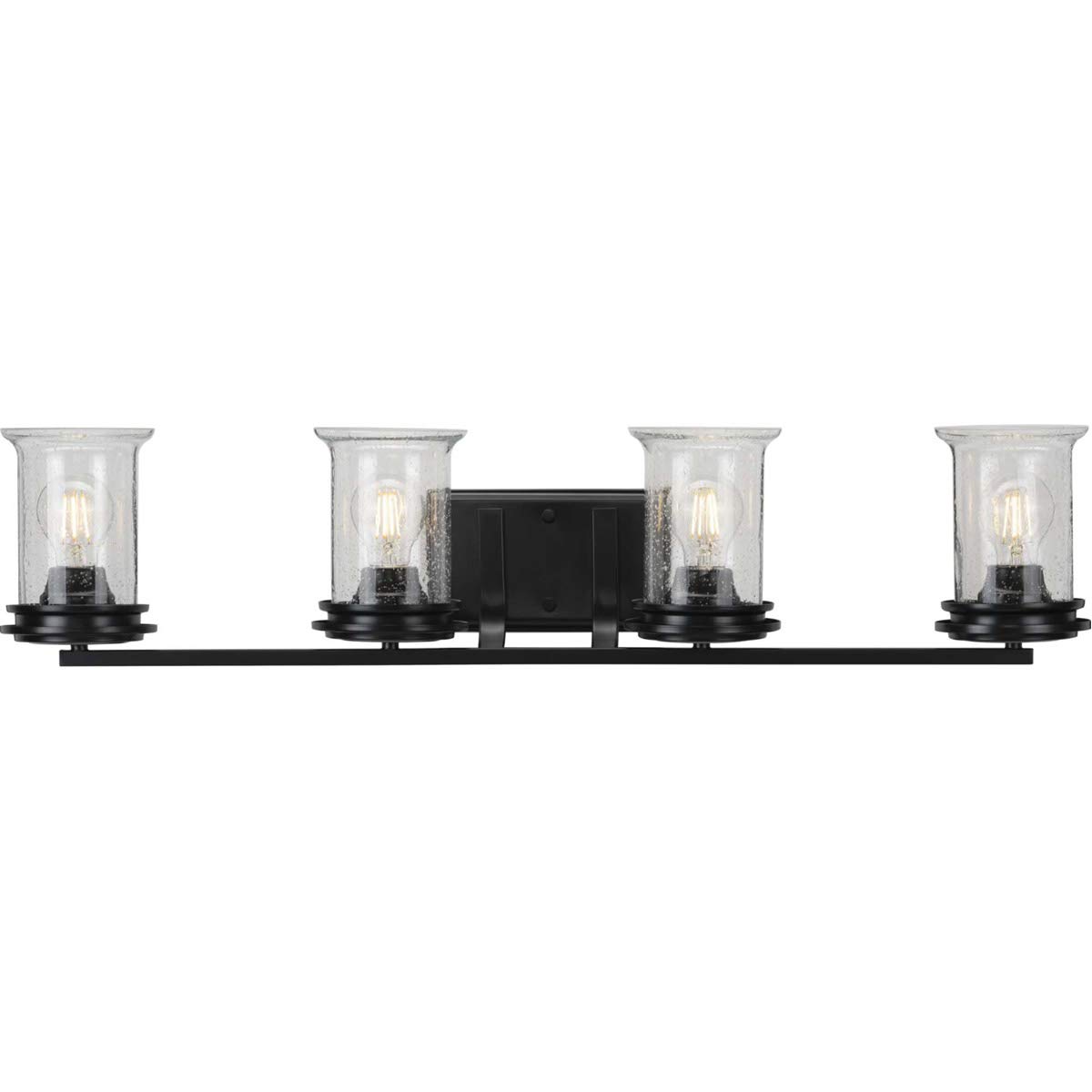 Progress Lighting Winslett Collection 4-Light Clear Seeded Glass Coastal Bath Vanity Light in Matte Black - Perfect for Coastal, Farmhouse & Modern Bathroom Decor