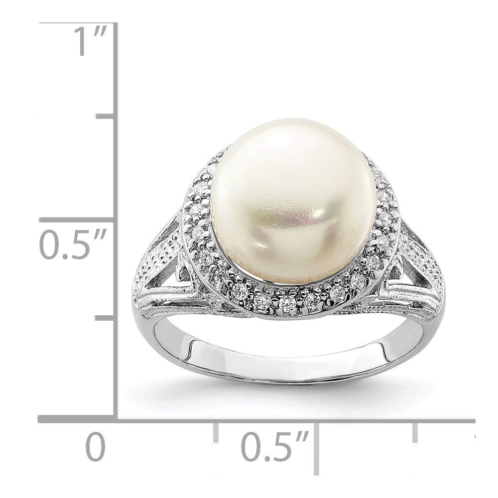 925 Sterling Silver White Freshwater Cultured Pearl & Cubic Zirconia Ring for Women - Elegant Fine Jewelry Gift for Her (10-11mm) | Perfect for Anniversaries, Weddings & Special Occasions