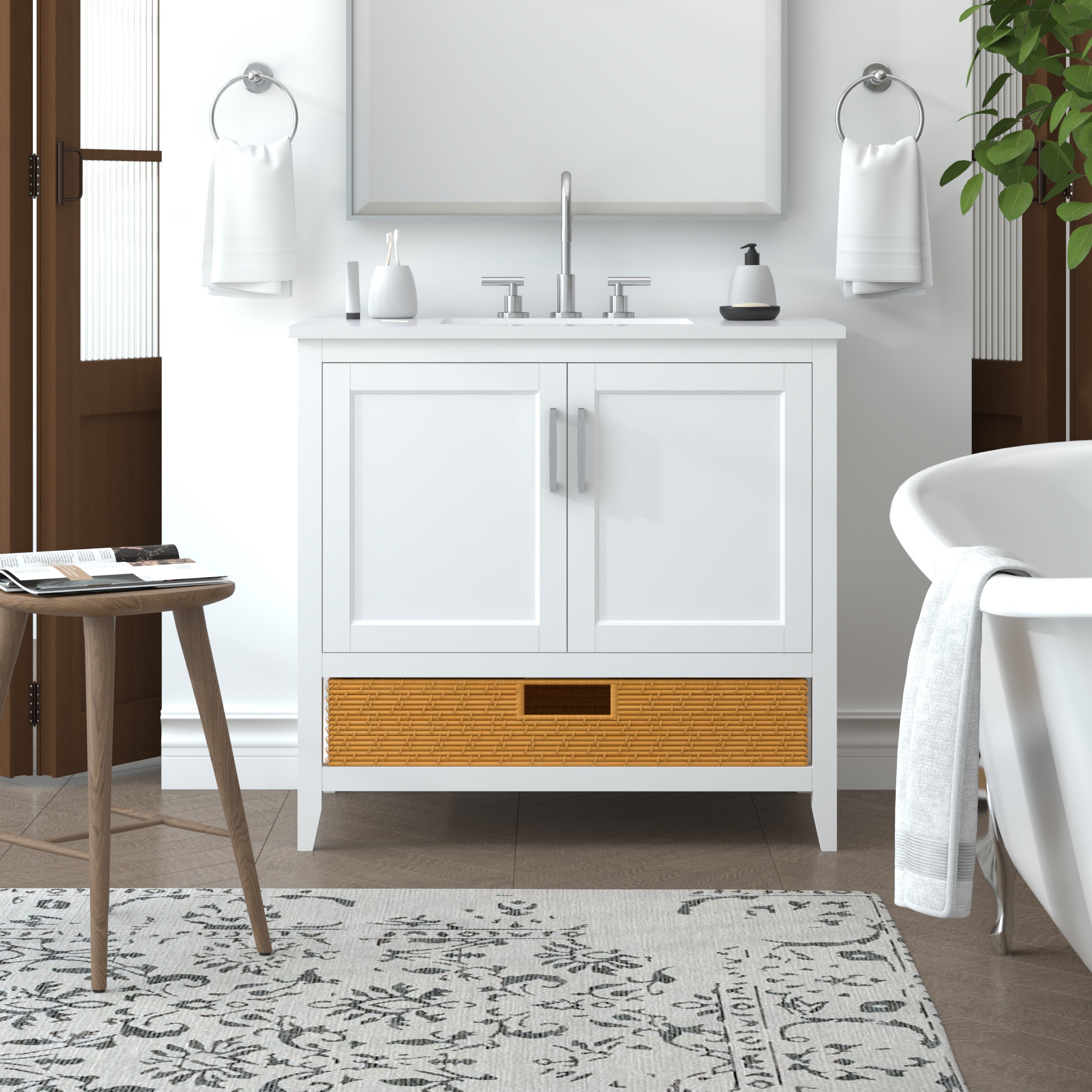35.5 Inch White Bathroom Vanity Cabinet - Modern Freestanding Vanity for Bathroom Remodel, Small Space & Powder Room | Nearmé New York
