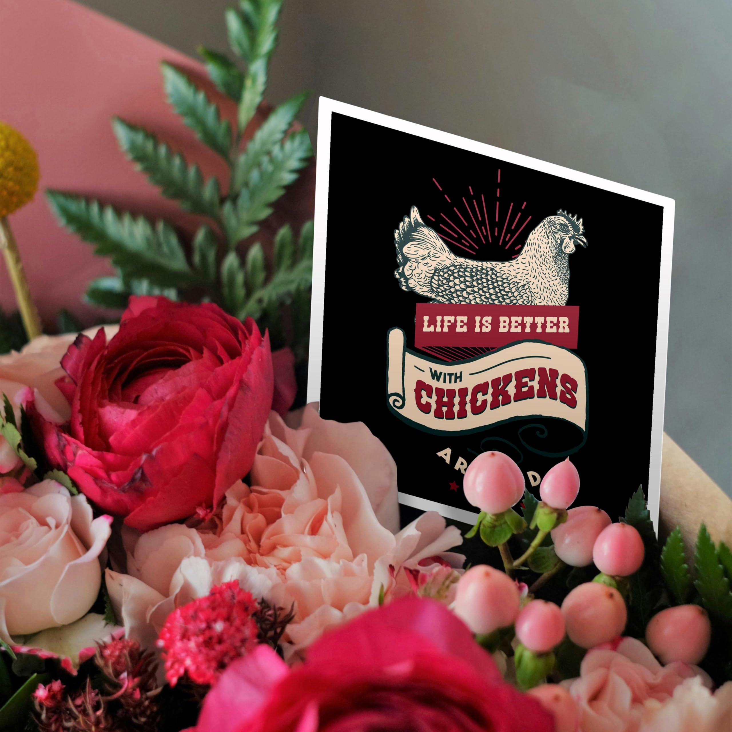 3D Rose Greeting Card - Farm Life with Chickens - Cute Animal Themed Card for Farmers & Animal Lovers - Perfect for Birthdays, Thank You Notes & Country-Themed Occasions