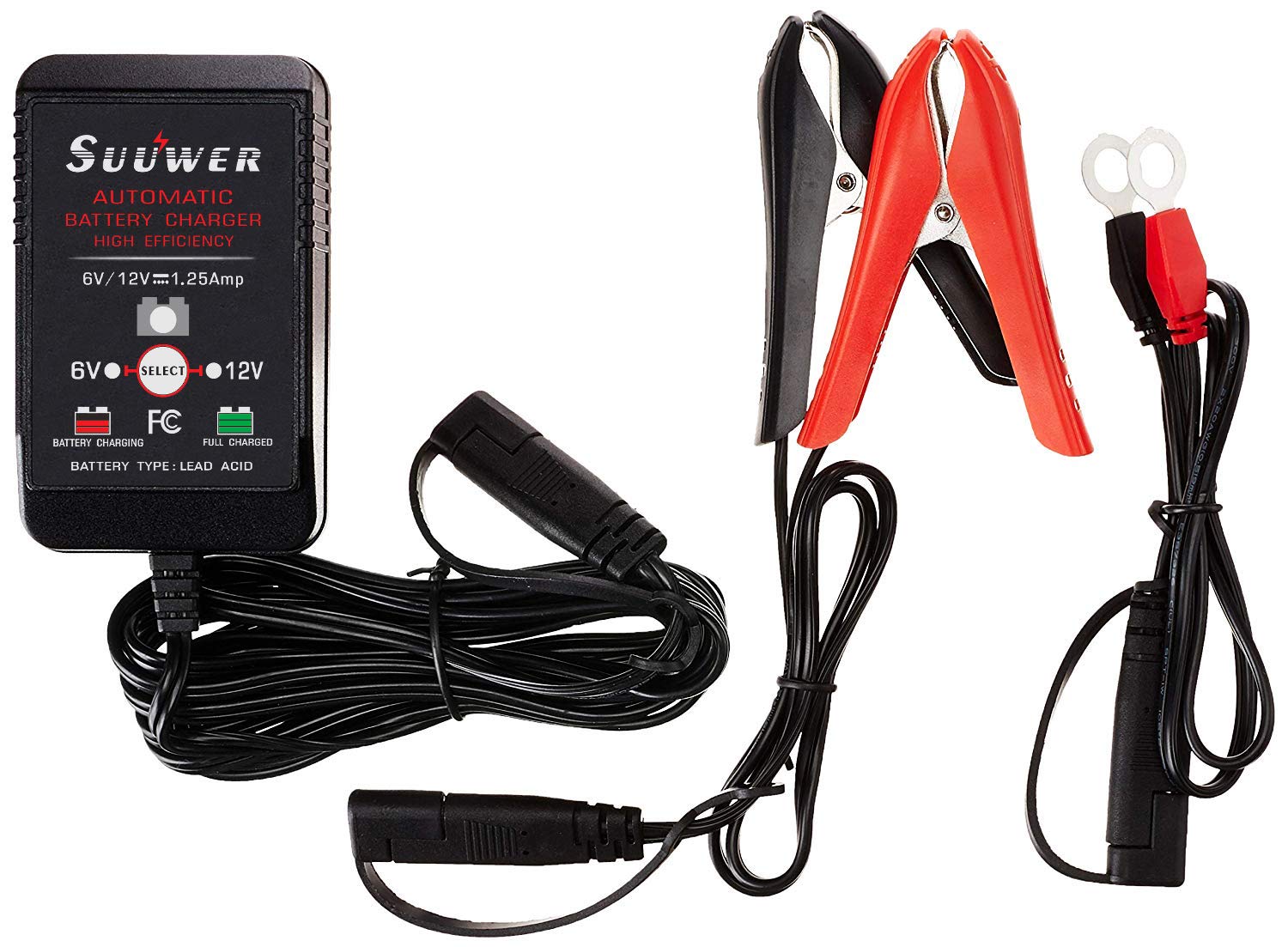 1.25-Amp Smart Trickle Battery Charger & Maintainer for 6V/12V Batteries - Fully Automatic Motorcycle, ATV, Boat, Lawn Mower Charger - Ideal for Winter Storage & Seasonal Vehicle Maintenance