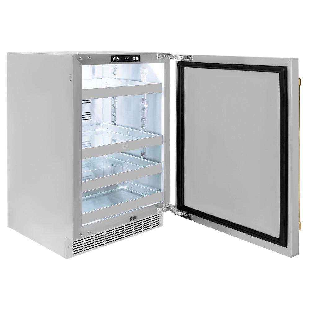 ZLINE Autograph Edition 24 Inch Touchstone 151 Can Beverage Refrigerator - Stainless Steel Door with Gold Handle for Home Bar, Office, or Kitchen (RBSOZ ST 24 G) - Perfect for Storing Beer, Wine, and Drinks