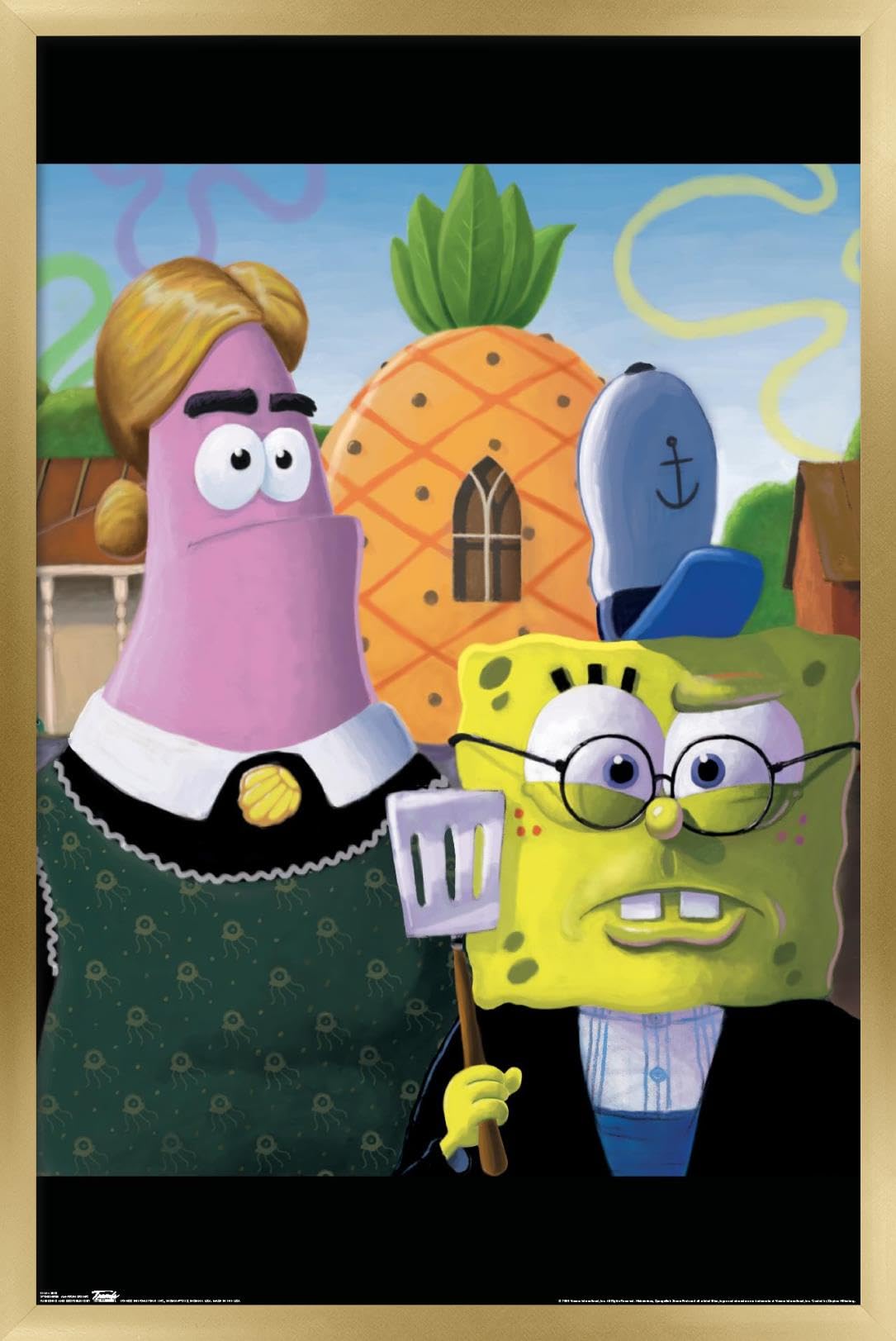 Trends International Nickelodeon SpongeBob SquarePants American Gothic Wall Poster - 14.725 x 22.375 Inches Gold Framed Art Print - Perfect for Kids' Rooms, Game Rooms & Pop Culture Decor