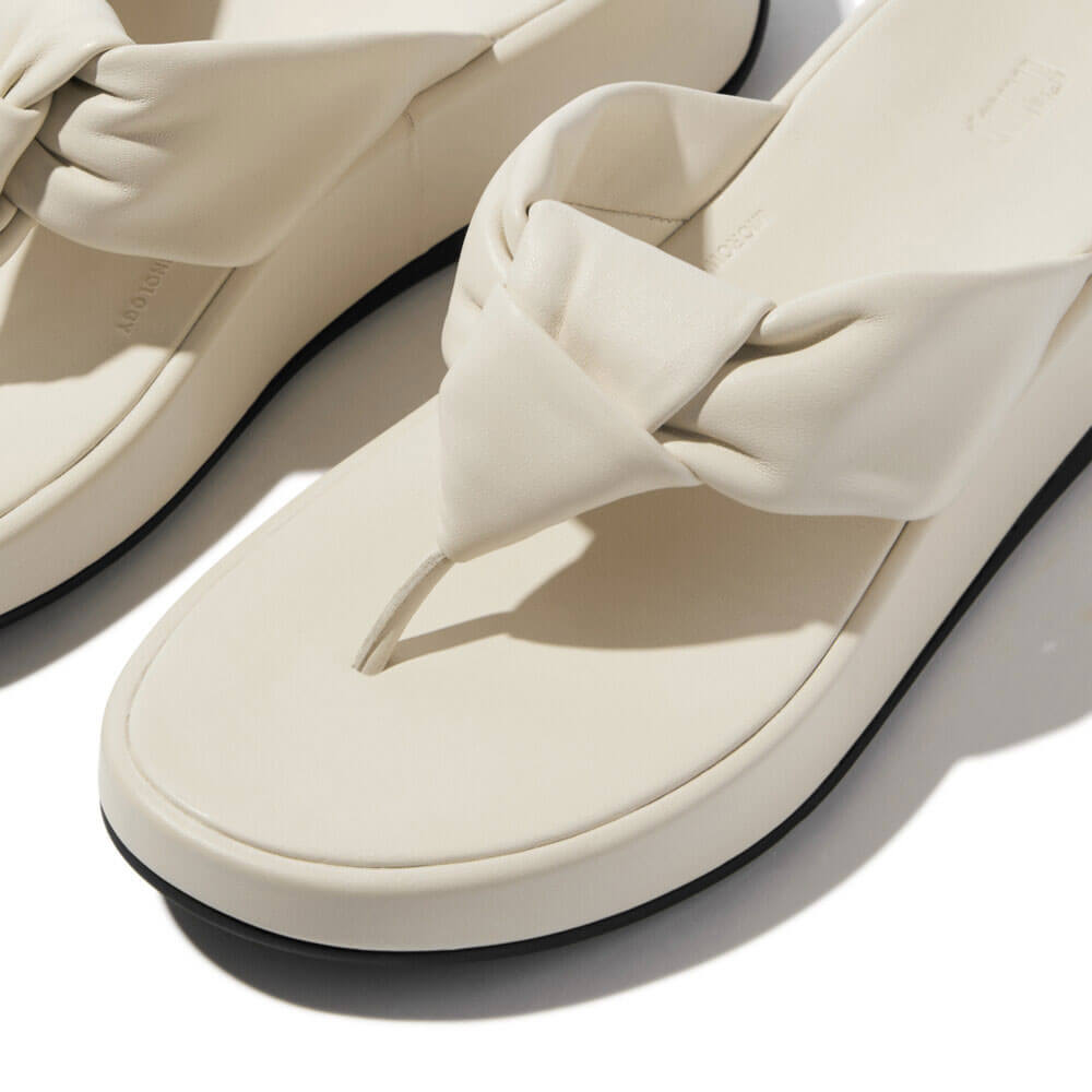 FitFlop F Mode Knot Soft Leather Toe Post Flatform Sandals for Women - Comfortable Walking Shoes, Paris Beige | Perfect for Summer Outfits, Beach Vacations & Casual Wear