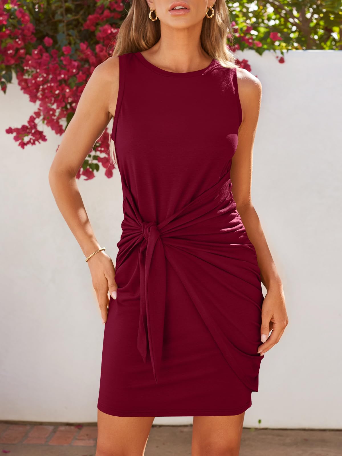 LILLUSORY Women's Sleeveless Ruched Bodycon Mini Dress - Sexy Summer Beach Tank Dress for Party, Vacation & Night Out