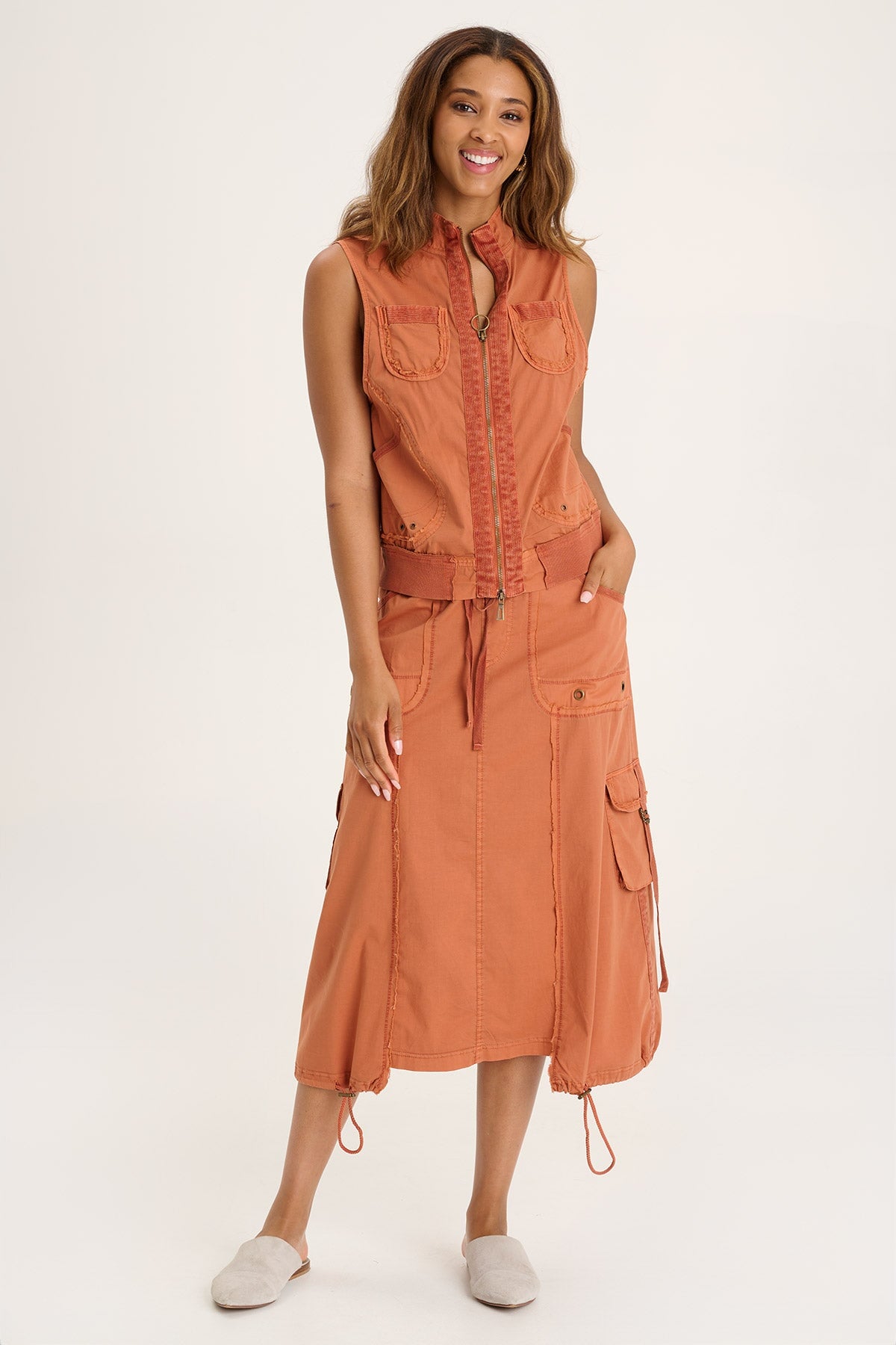 Castalina Women's Poplin Cargo Midi Skirt - Casual Summer A-Line Skirt with Pockets | Perfect for Outdoor Adventures, Travel & Street Style Fashion