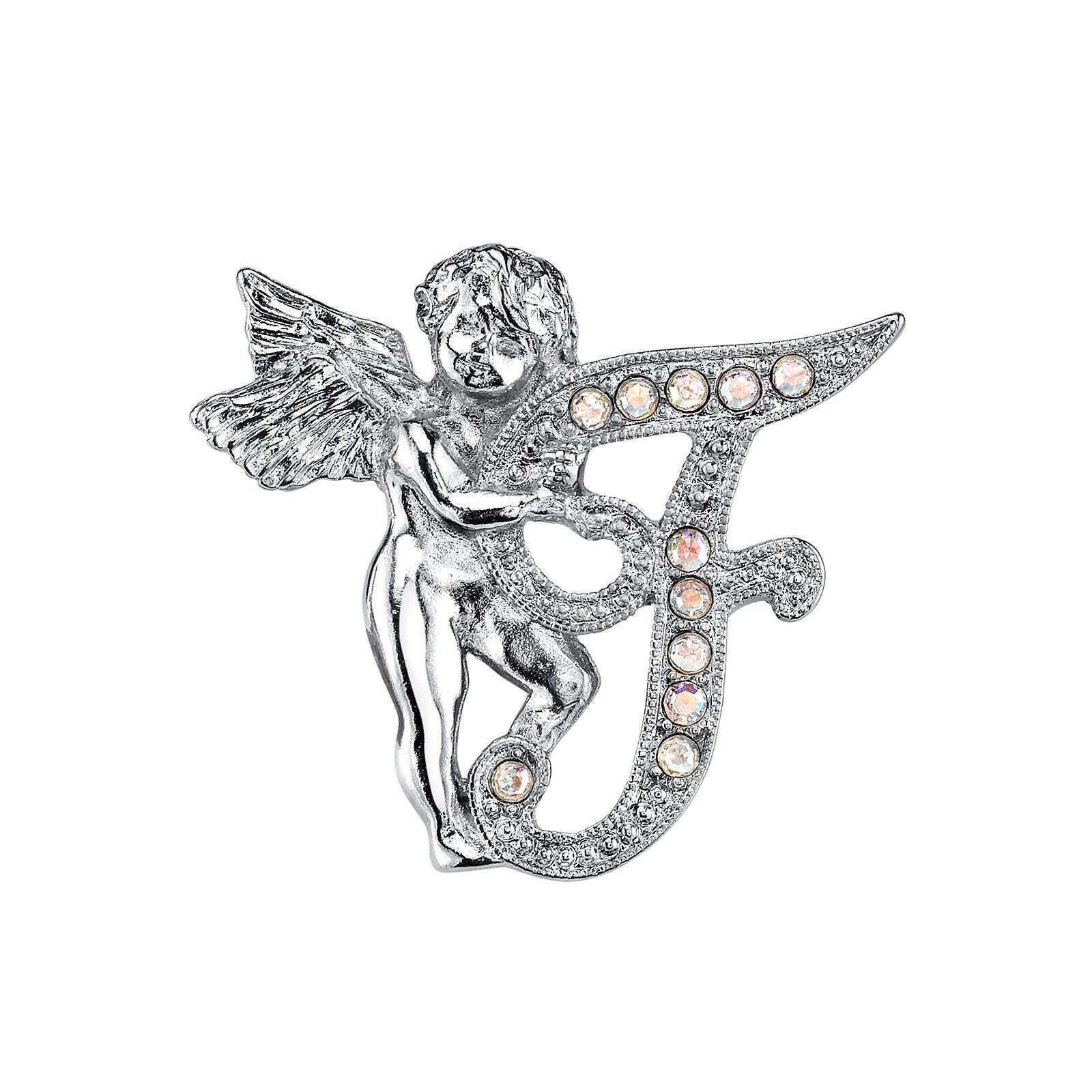 1928 Jewelry Aurore Boreale Crystal Angel Initial Pin - Elegant Personalized Initial Brooch for Women, Gift for Her, Perfect for Weddings, Anniversaries & Special Occasions