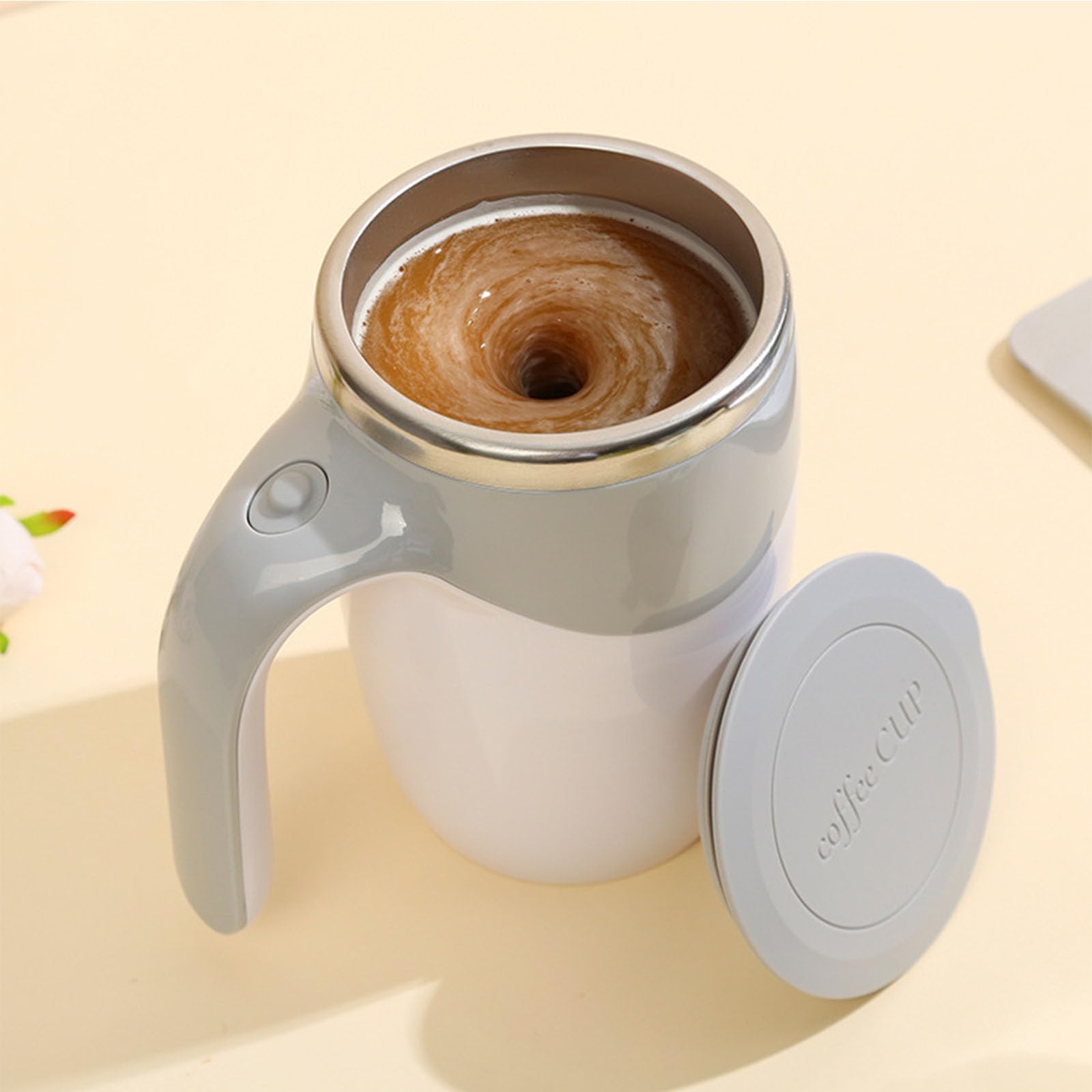 Self-Stirring Coffee Mug with Magnetic Technology - Automatic Stirring Travel Mug for Office, Home & Camping - White Insulated Coffee Cup with Lid (Perfect for Hot Drinks, Tea & Instant Coffee)