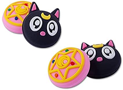 PERFECTSIGHT 4-Pack Cute Anime Magic Moon Thumb Grip Caps for PS5, PS4, Xbox One Series X/S, Nintendo Switch Pro Controller - 3D Kawaii Silicone Joystick Button Covers (Luna) - Perfect for Gaming Comfort and Enhanced Grip During Long Play Sessions