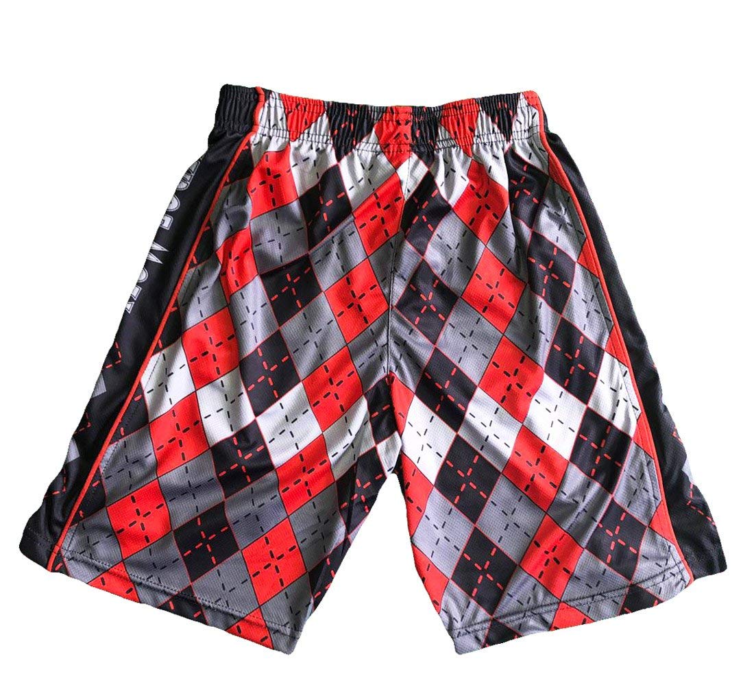 Flow Society Men's Red, White & Blue Argyle Athletic Shorts - Lightweight & Breathable for Gym, Running & Casual Wear