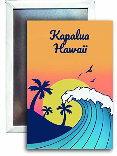 Hawaiian Wave Design Fridge Magnet - 2x3 Inch Kapalua Hawaii Souvenir - Perfect for Refrigerators, Lockers & Travel Memories
