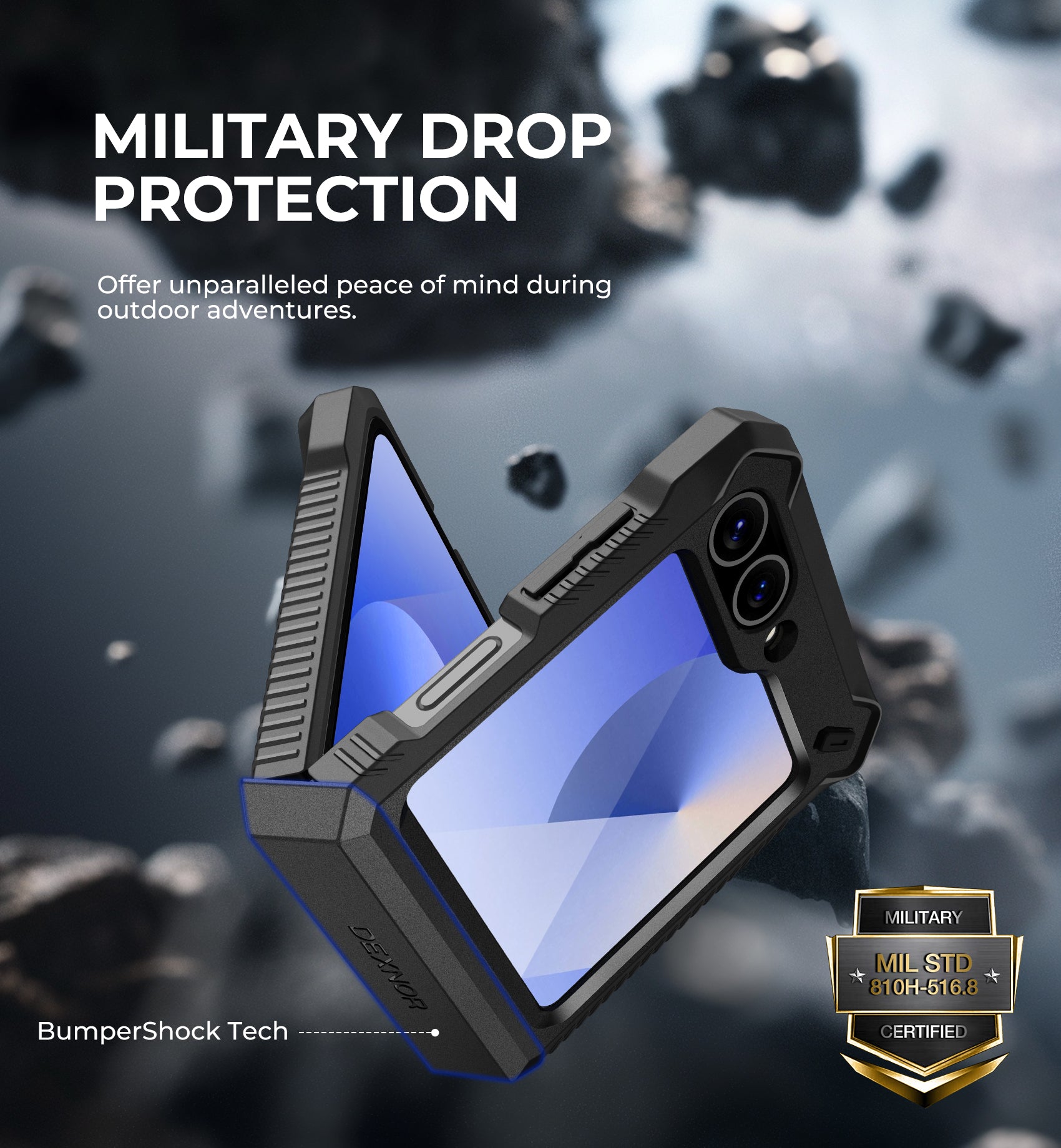 Dexnor Shockproof Rugged Case for Samsung Galaxy Z Flip 6 with Hinge Protection, Screen Protector, Full Body Bumper & Kickstand - Perfect for Outdoor Activities, Travel and Daily Protection