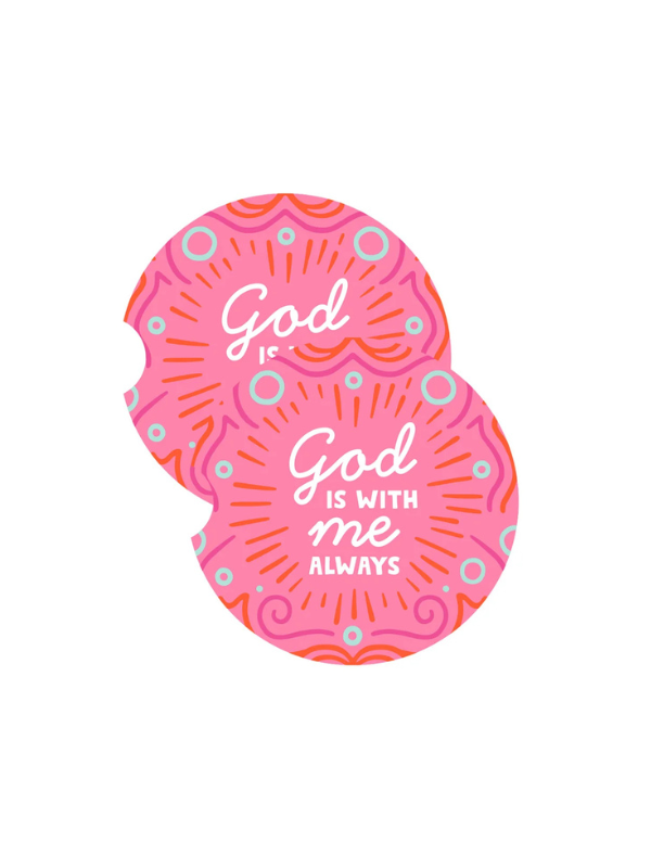 God Is With Me Car Coasters - Non-Slip Cup Holders for Vehicles, Christian Inspirational Car Accessories - Perfect for Road Trips, Daily Commute & Church Visits