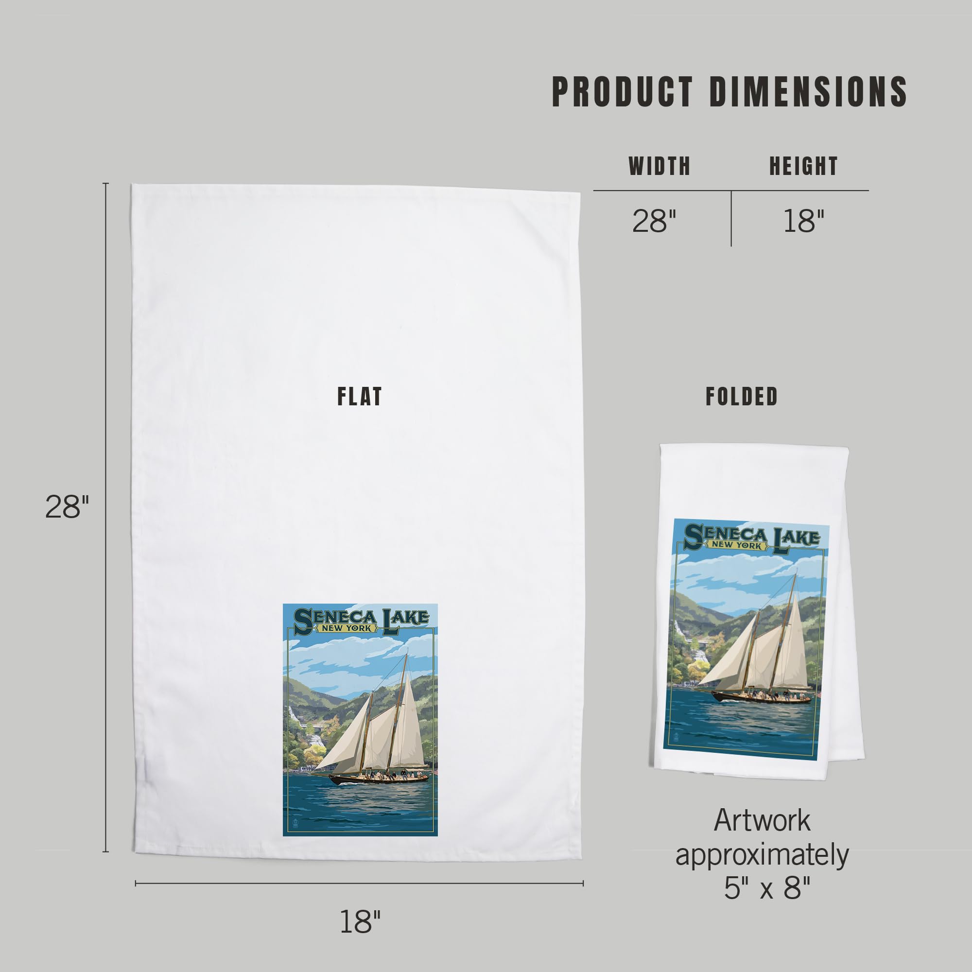 Seneca Lake New York Schooner Sailboat 100% Cotton Tea Towel - Decorative Hand Towel for Kitchen & Home - Perfect for Dish Drying, Gift Giving & Coastal Decor