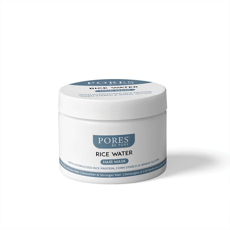 PORES Be Pure Rice Water Hair Mask (200 mL) with Shampoo (250 mL) and Conditioner (250 mL) Combo Set for Men & Women - Sulfate Free, Paraben Free Hair Care for Curly, Dry & Frizzy Hair - Natural Hydrating Treatment for Damaged Hair - Perfect for Daily Use & Salon-Quality Results at Home