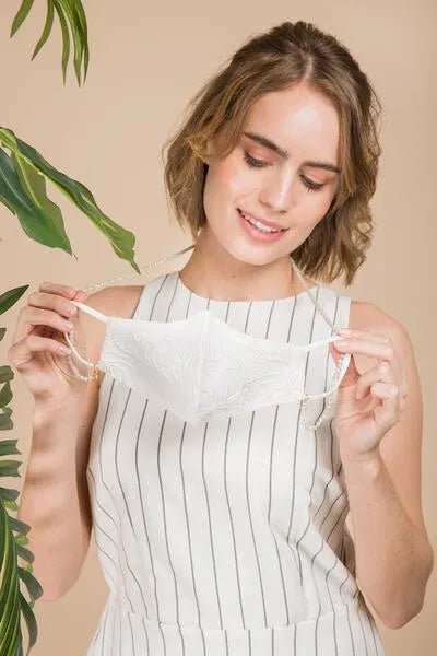 Linen Embroidered Face Mask - Breathable Washable Reusable Cotton Linen Fabric with Floral Embroidery - Perfect for Daily Use, Travel, and Outdoor Activities