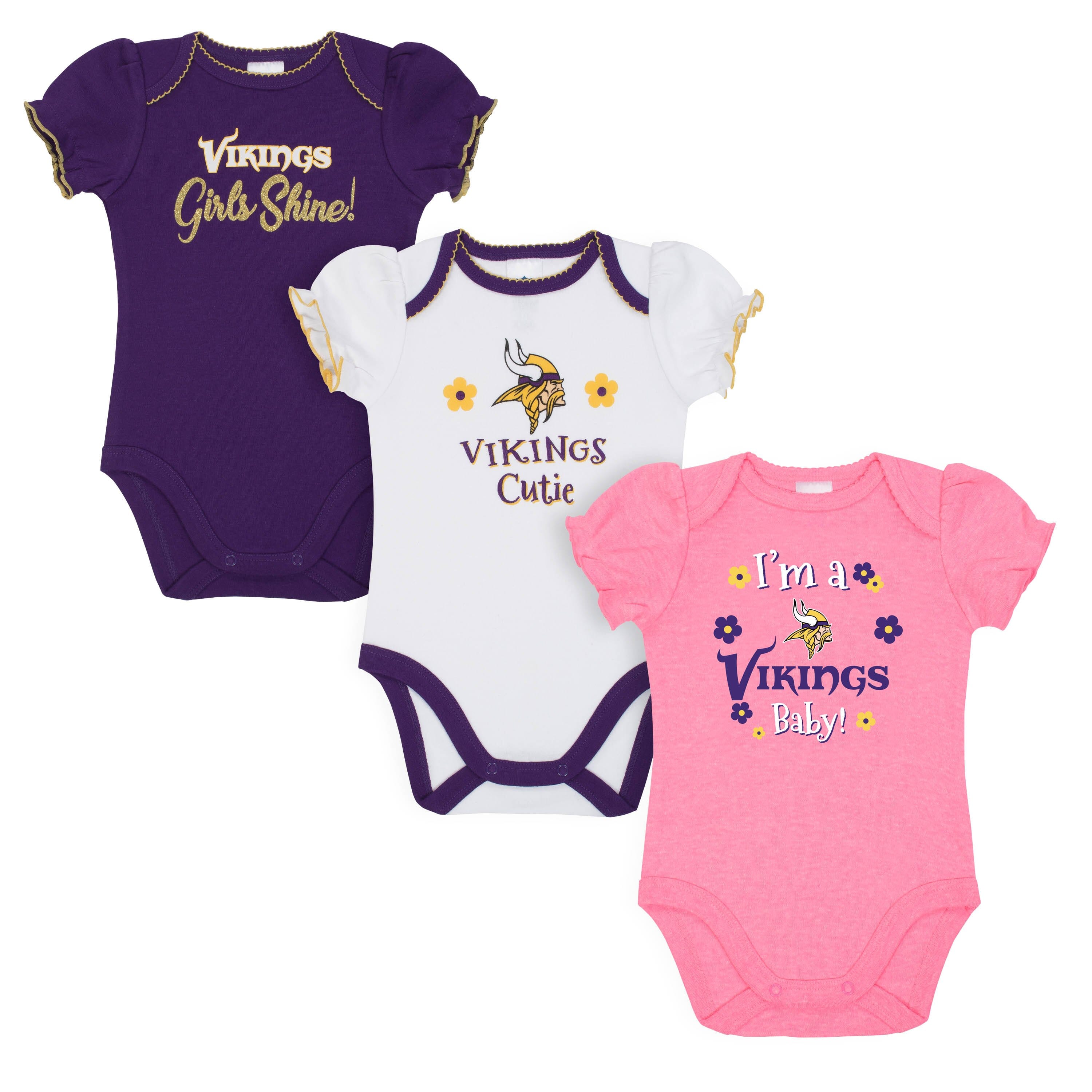 3 Pack Baby Girls NFL Short Sleeve Bodysuits - Cute Football Onesies for Infants - Perfect for Game Day, Family Photos & Playtime