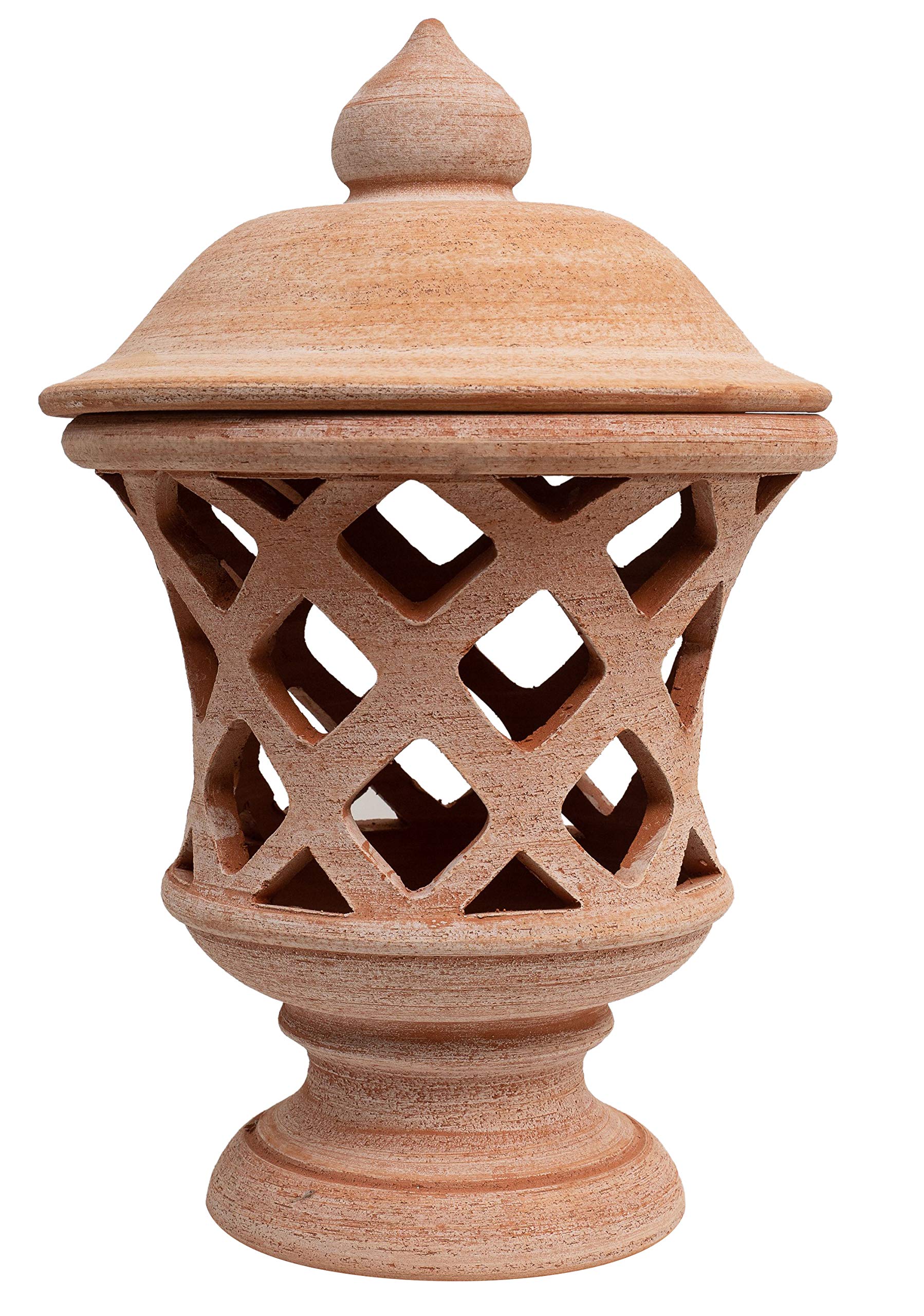 Italian Terracotta Outdoor Candle Lantern 55 x 35 x 35 cm - Handcrafted Garden Lighting for Patio, Pathway & Porch Decor - Weather-Resistant Exterior Candle Holder for Romantic Ambiance