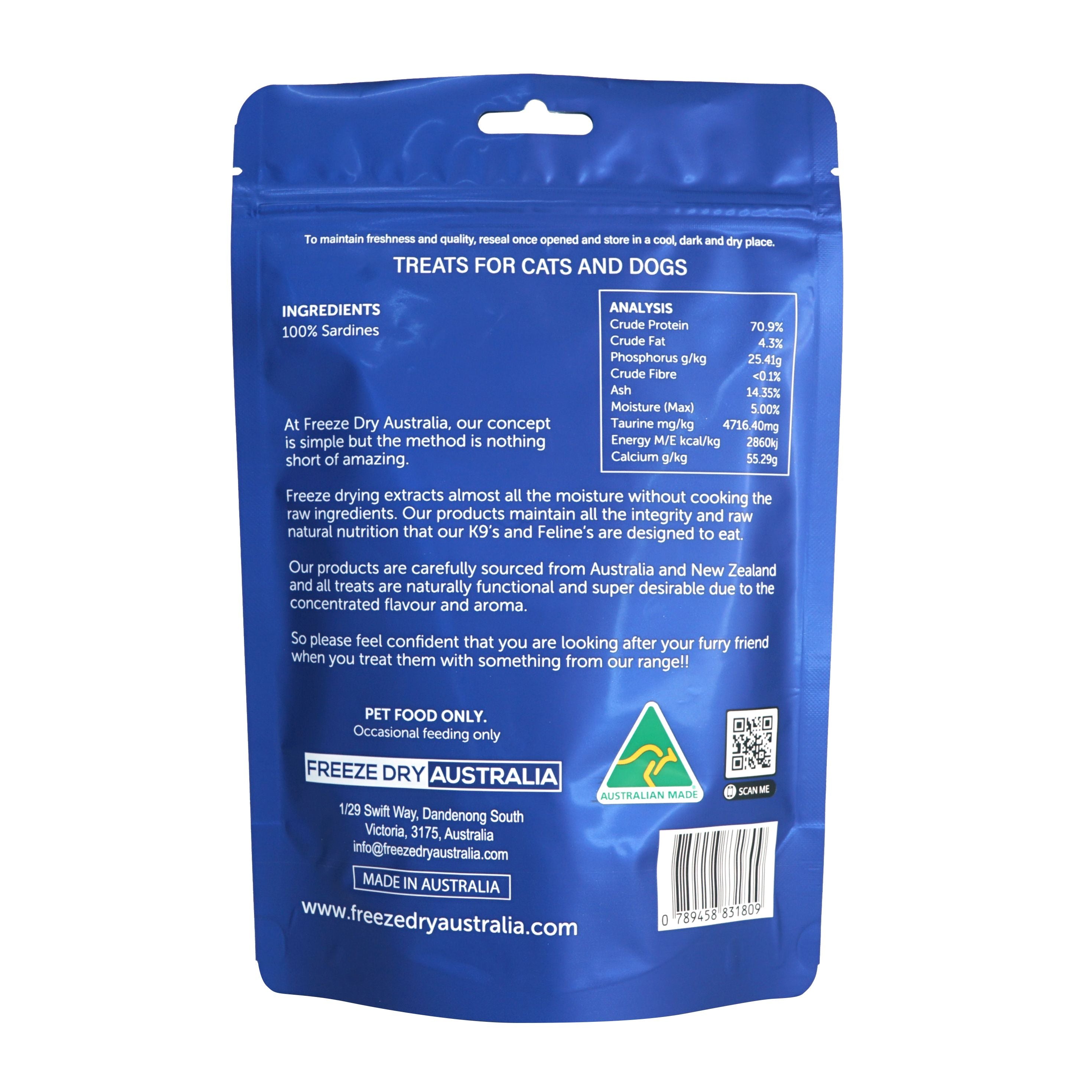 Freeze Dried Australian Whole Sardines - Natural Dog & Cat Treats, 80g - High Protein Snack for Pets, Perfect for Training & Rewards
