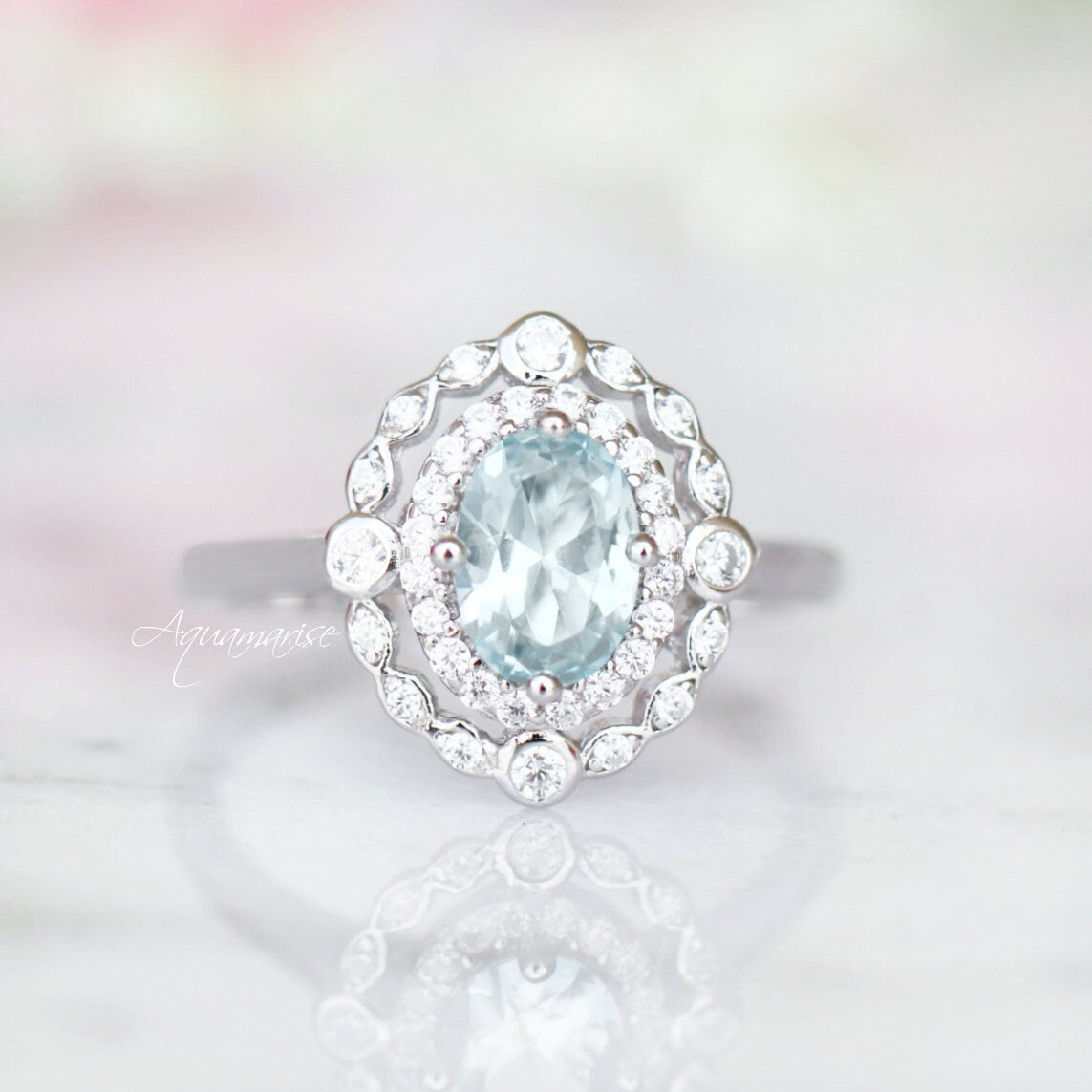 Valentine's Day Aquamarine Birthstone Ring - Sterling Silver Jewelry for Women - Perfect Gift for Anniversary, Engagement & Special Occasions