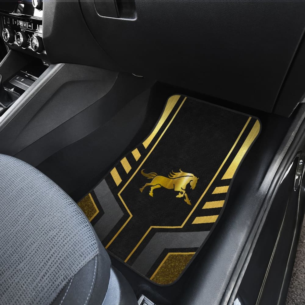 Premium Custom Mustang Horse Printed Car Floor Mats - Yellow & Black Metallic Style | All-Weather Protection for Mustang Models | Perfect for Daily Driving & Car Shows