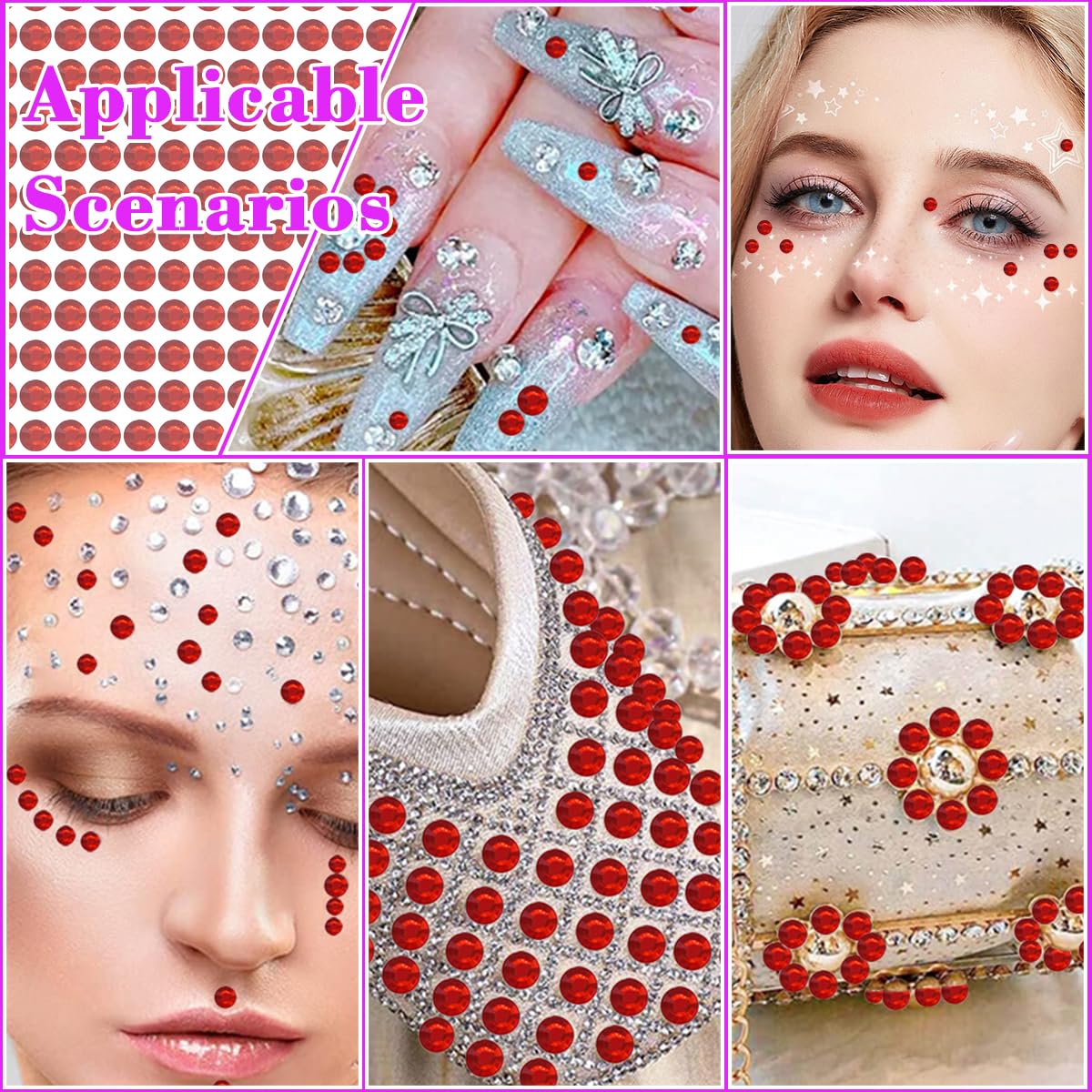 1799pcs Self-Adhesive Rhinestone Stickers for DIY Crafts - Valentine's Day Gem Stickers, Acrylic Bling Round Jewels for Scrapbooking, Nail Art, Phone Cases & Kids Crafts (4 Sheets, Red) - Perfect for Home Decor, Gift Wrapping & Party Supplies