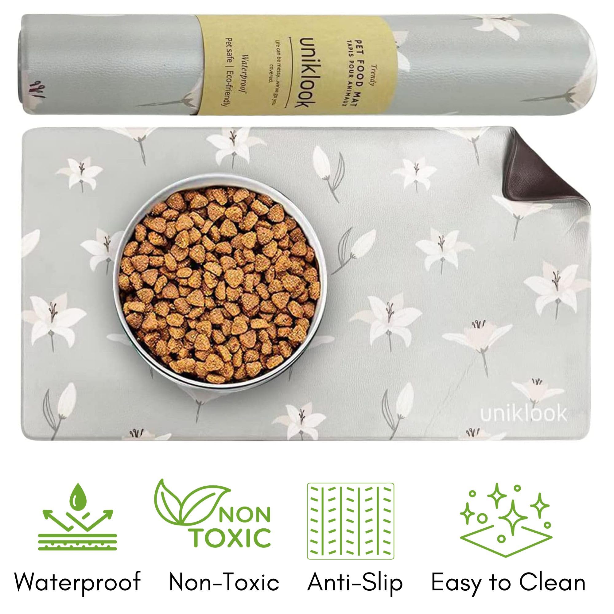 Non-Slip Waterproof Dog Food Mat - Durable Pet Feeding Mat for Bowls, Food & Water - Easy Clean Dog Bowl Placemat for Kitchen & Floor - Perfect for Messy Eaters & Spills - UnikLook