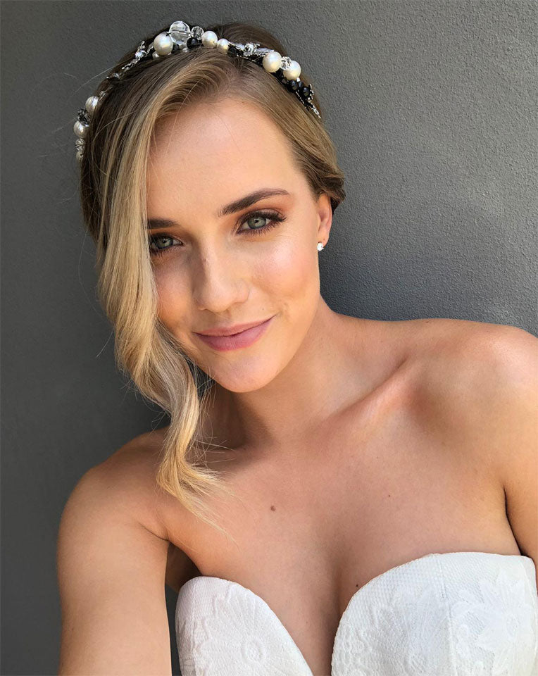 Kezani Enchanted Garden Floral Pearl Headband for Women - Elegant Race Day Hair Accessories & Special Occasion Wedding Bridal Headpiece
