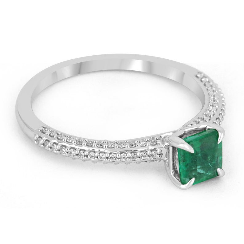 1.0tcw 14K Gold Natural Emerald & Diamond Asscher Cut Engagement Ring for Women – Perfect for Proposals, Weddings & Anniversary Gifts