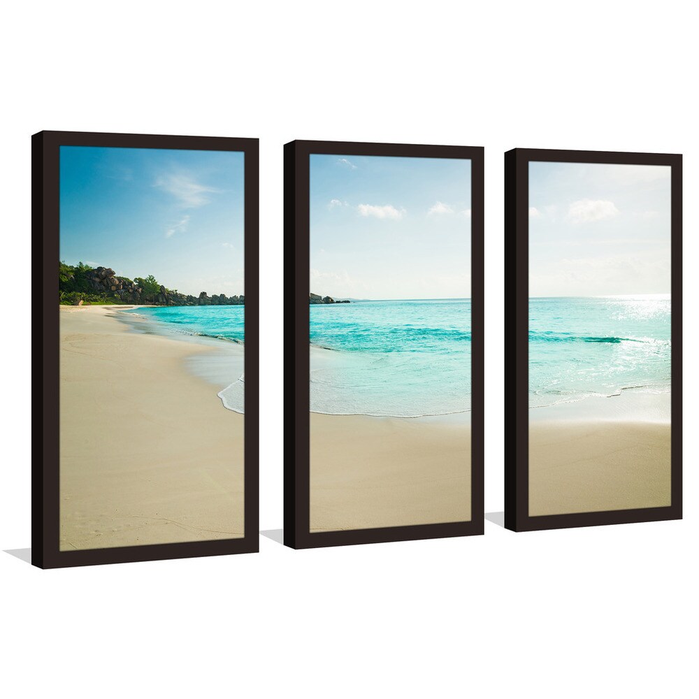 Beachy Framed Plexiglass Wall Art Set of 3 - Coastal Decor for Living Room, Bedroom & Office - Ocean Themed Modern Home Decor