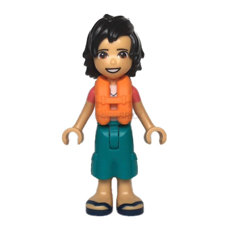 **LEGO Minifigure Friends Koa with Life Jacket & Turquoise Shorts – Perfect for Beach, Pool, and Summer Play Scenes**