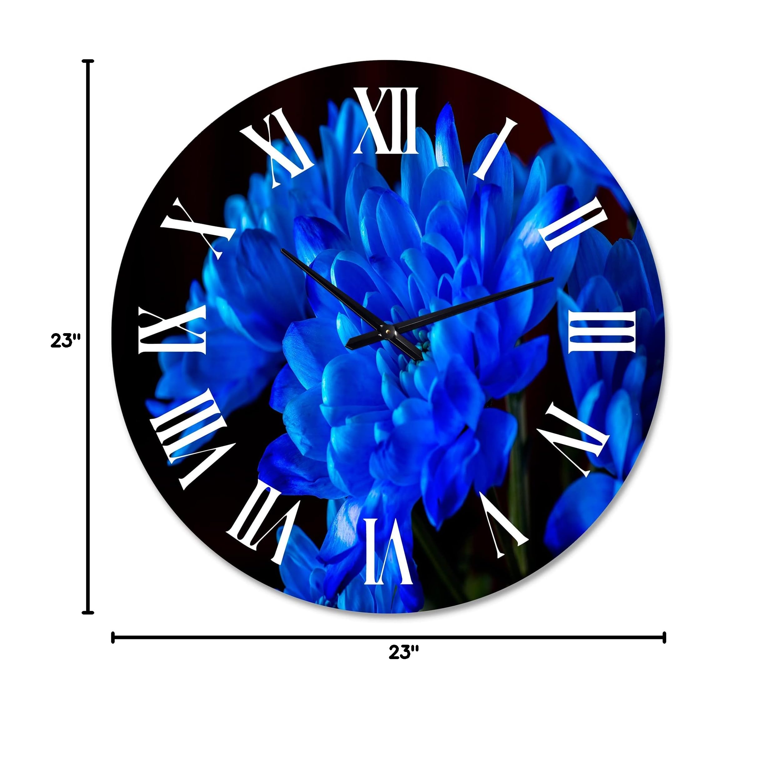 Blue Chrysanthemum Flowers Wall Clock - Large Traditional Black Floral Clock for Home & Office Decor | Perfect for Living Room, Bedroom, Kitchen, and Office Spaces