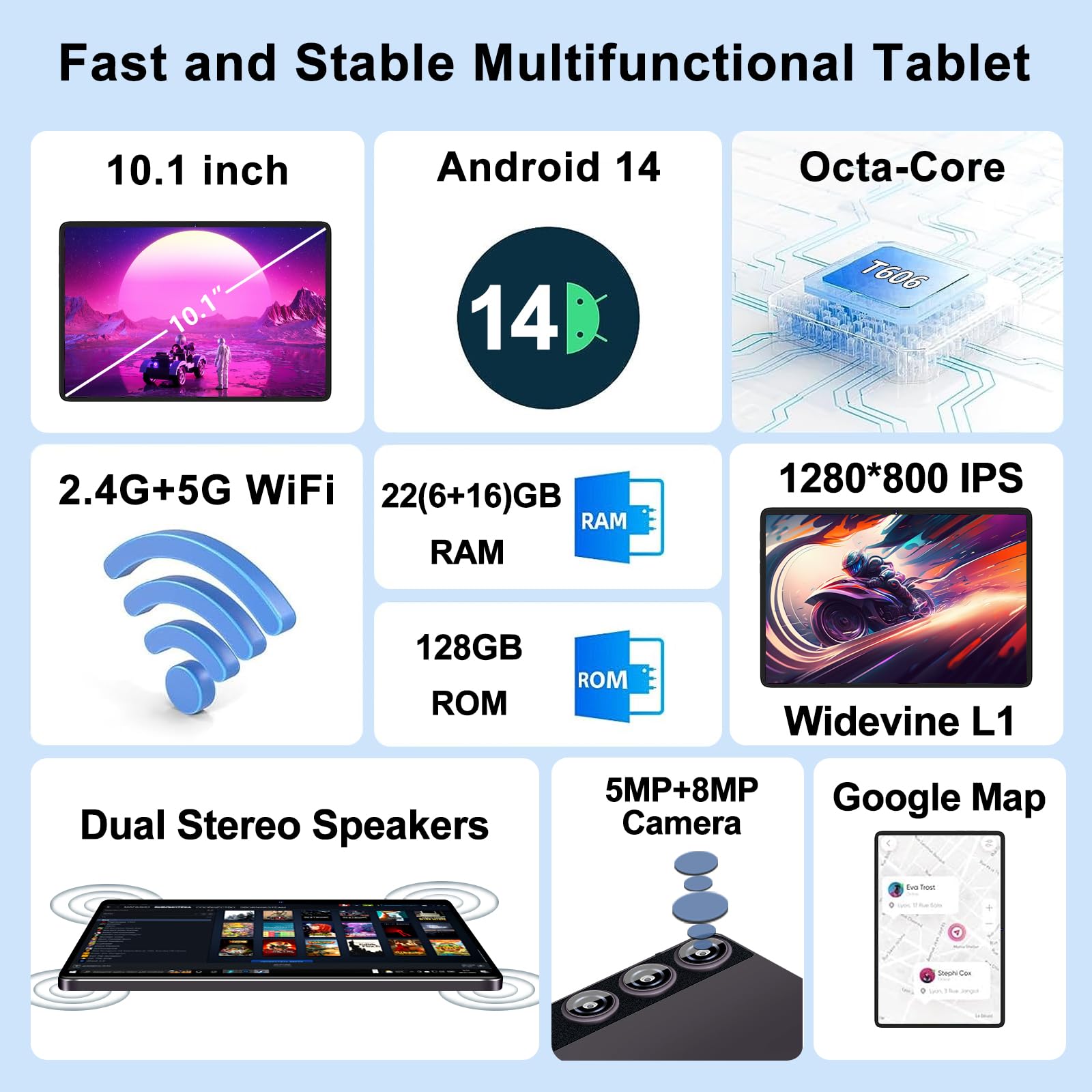 ZIOVO 10 Inch Android 14 Tablet with 22GB RAM 128GB ROM (Expandable 1TB), Widevine L1, 5G WiFi, Octa-Core 2.0GHz, 8000mAh Battery, 5MP+8MP Cameras, Bluetooth 5.0, AGPS, Metal Body - Includes Keyboard & Mouse (Gray) - Perfect for Work, Study, and Entertainment
