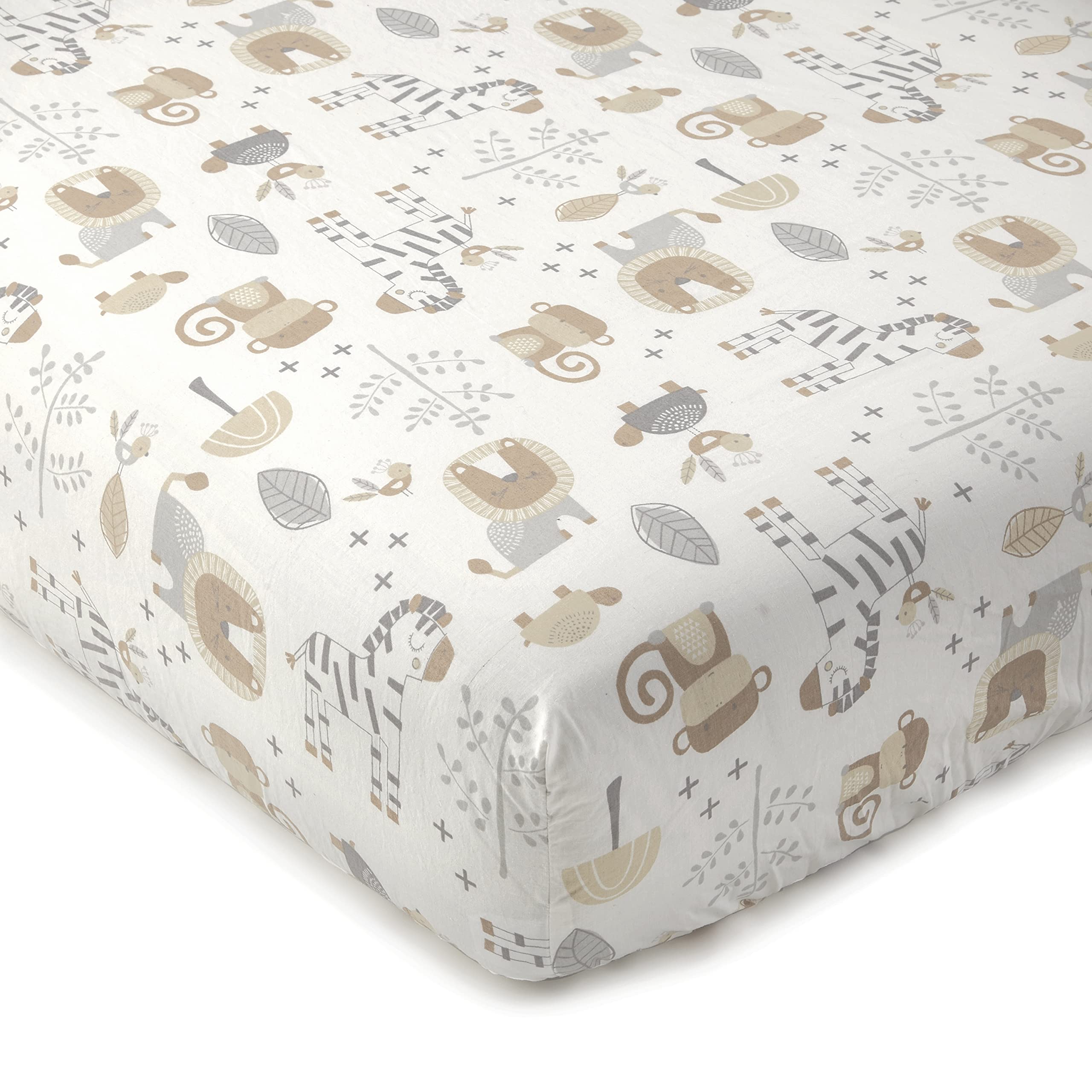 Levtex Baby Kenya 5-Piece Jungle Animal Nursery Bedding Set - Grey & Taupe - Reversible Quilt, Fitted Sheet, Dust Ruffle, Hamper & Wall Decals - Perfect for Baby Shower Gifts & Nursery Decor