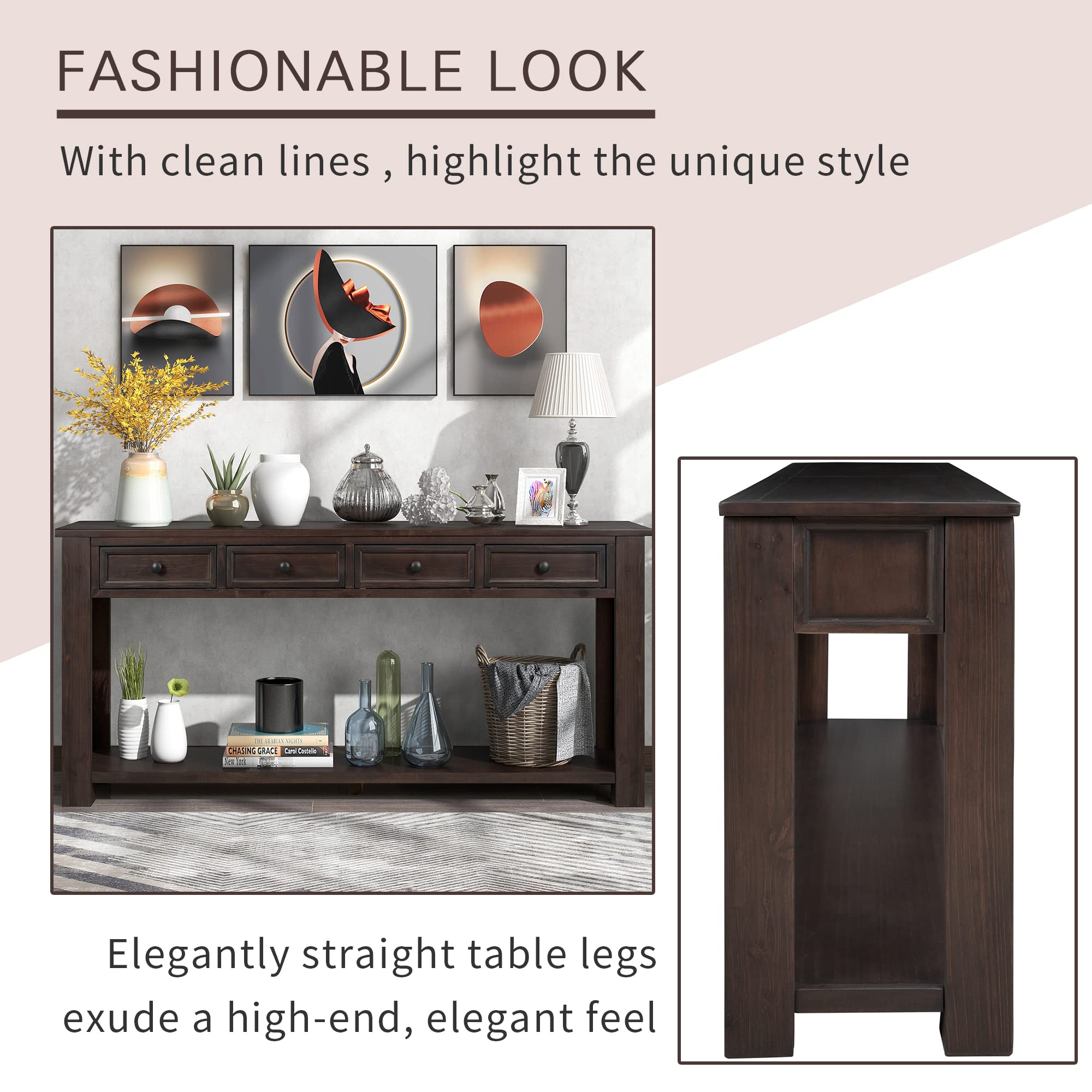 Modern Solid Wood Console Table with 3 Drawers & Shelf - Sturdy Entryway Sofa Table for Living Room, Bedroom, Hallway - Multifunctional Side Table (Espresso-2) - Perfect for Home Decor, Small Space Organization & Entryway Storage Solutions