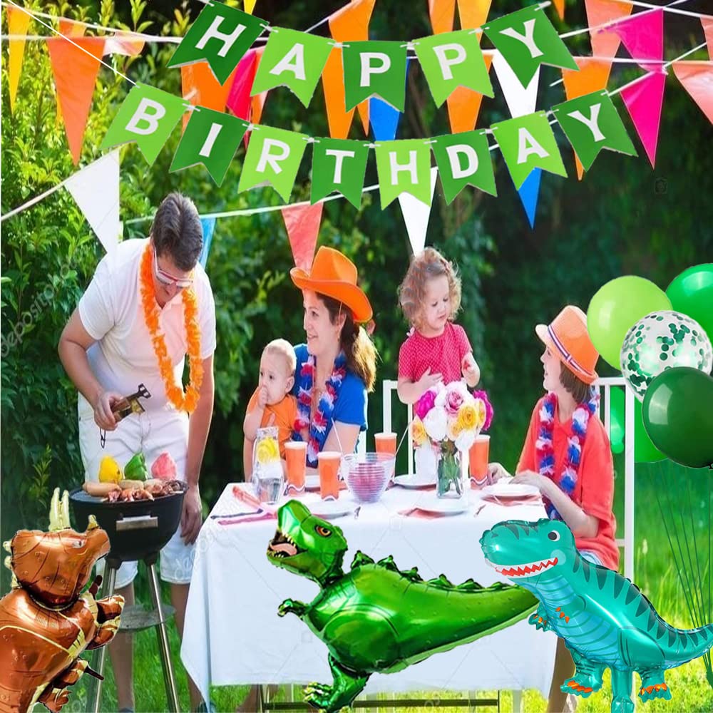 Dinosaur Balloon Jungle Theme Party Decorations - 24pc Set with Large Foil Balloons, Banners & Latex Confetti Balloons for Kids Birthday, Baby Shower & Jurassic Themed Events