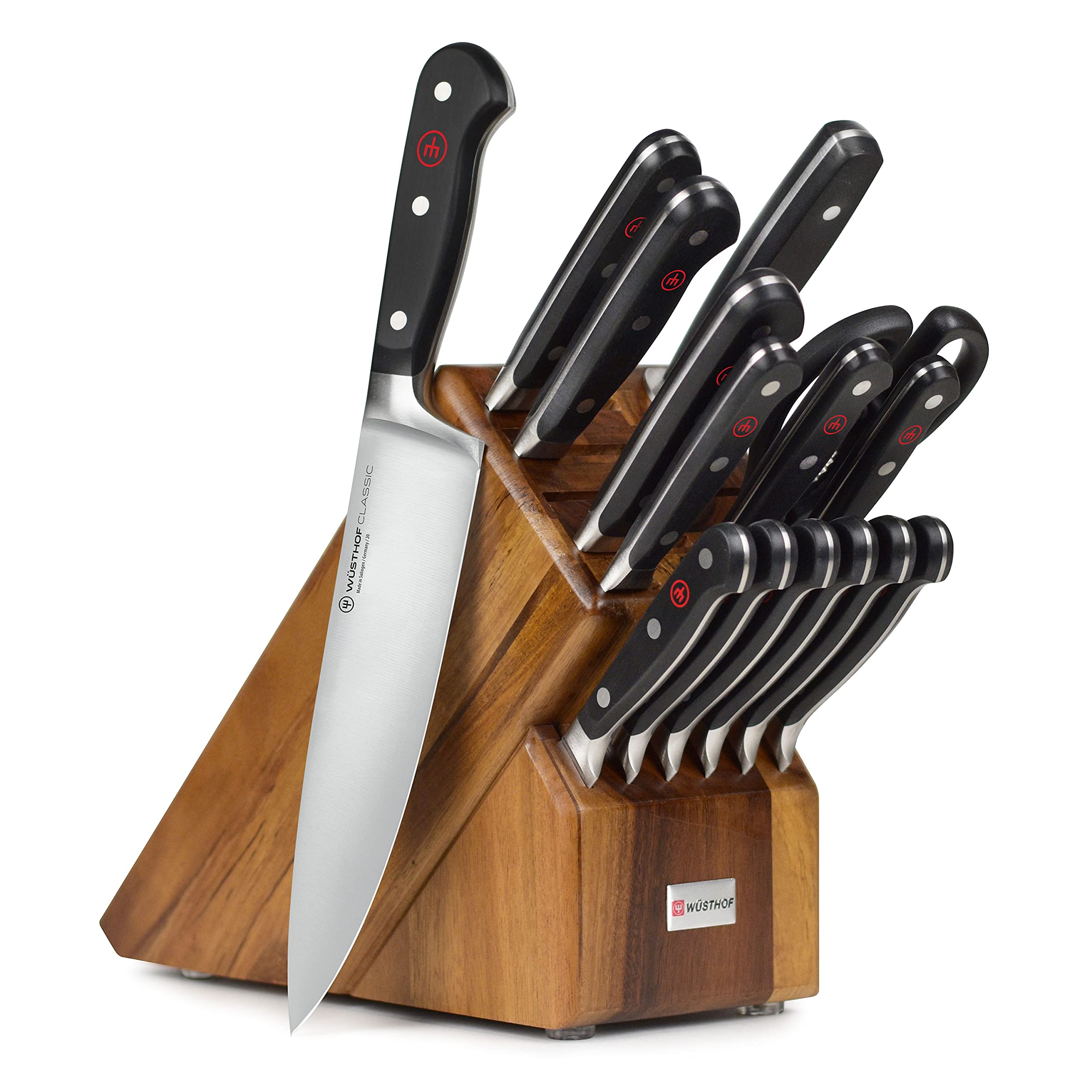 Wusthof Classic 16-Piece Knife Block Set with Acacia Wood Block - Premium German Kitchen Knives for Professional Chefs & Home Cooking