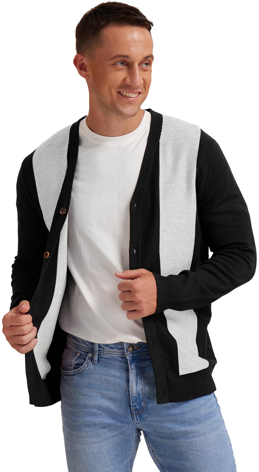 Vintage Striped Long Sleeve Cardigan Sweater for Men - Button V-Neck Knit Pullover | Casual Fall & Winter Layering, Office Wear, Date Night Outfits